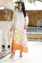 Aleezay 2pc Hand-Embellished Ivory Printed Silk Kaftan – AKF5