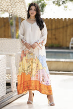 Aleezay 2pc Hand-Embellished Ivory Printed Silk Kaftan – AKF5