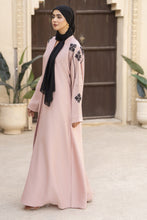 Blush Nida Abaya with Black Floral Handwork – Zaina Luxe Drapes Collection ZLD7