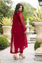 Whispers by Aleezay – Deep Red Chiffon 3pc Ready to Wear Dress WBA6