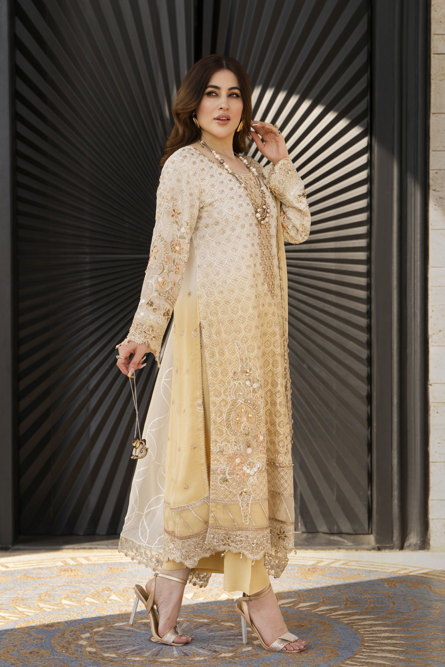 Shaadi by Silver Embroidered Chiffon Handwork Long Shirt Set SXS2
