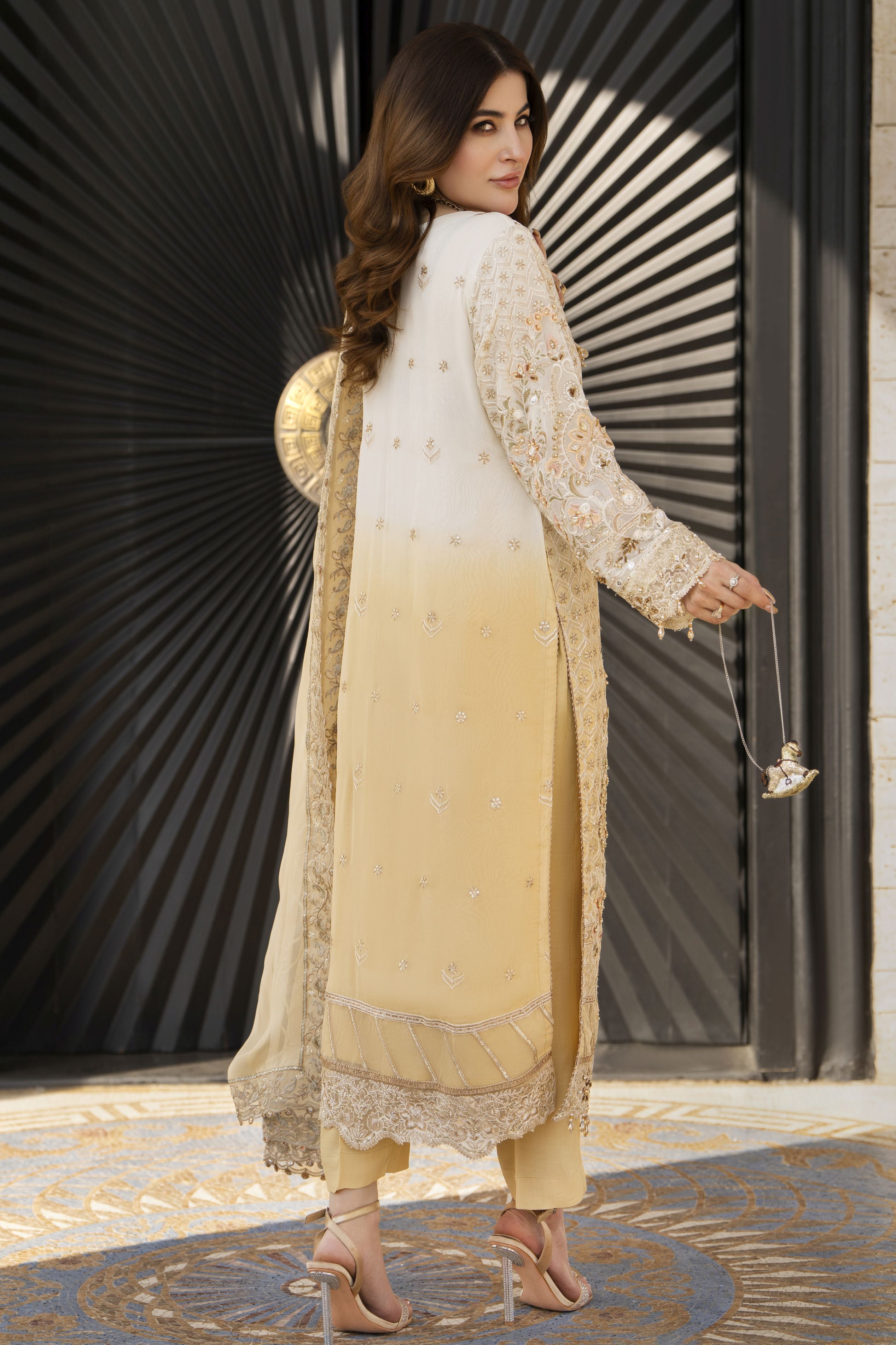 Shaadi by Silver Embroidered Chiffon Handwork Long Shirt Set SXS2