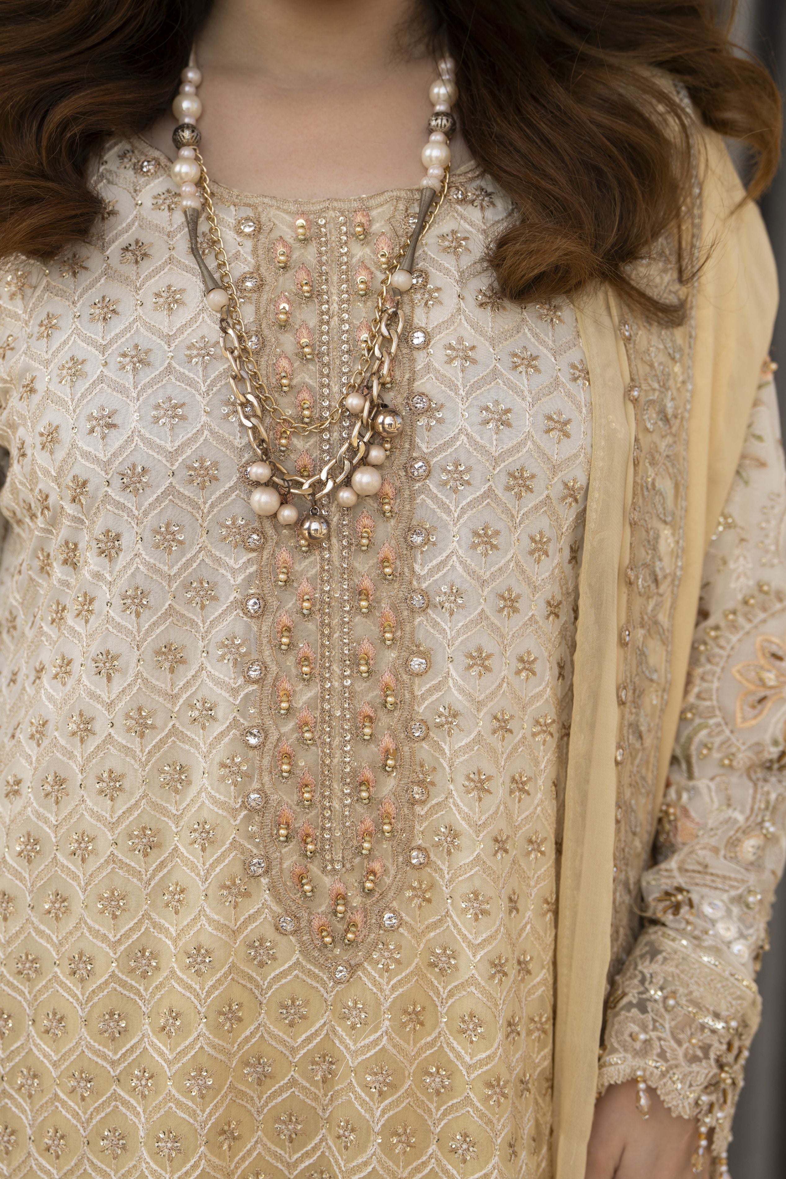 Shaadi by Silver Embroidered Chiffon Handwork Long Shirt Set SXS2