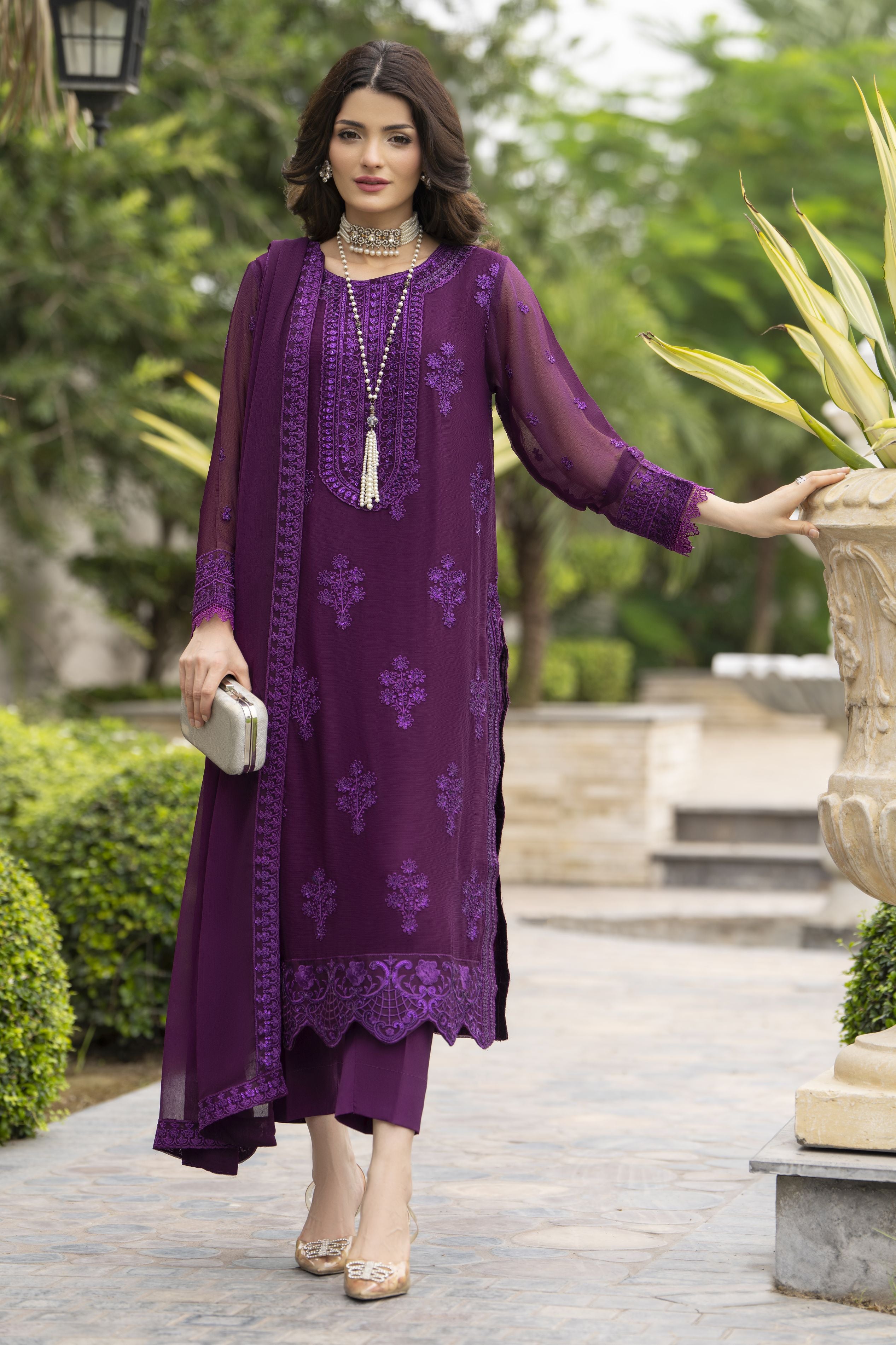 Whispers by Aleezay – Purple Chiffon 3pc Ready to Wear Dress WBA2