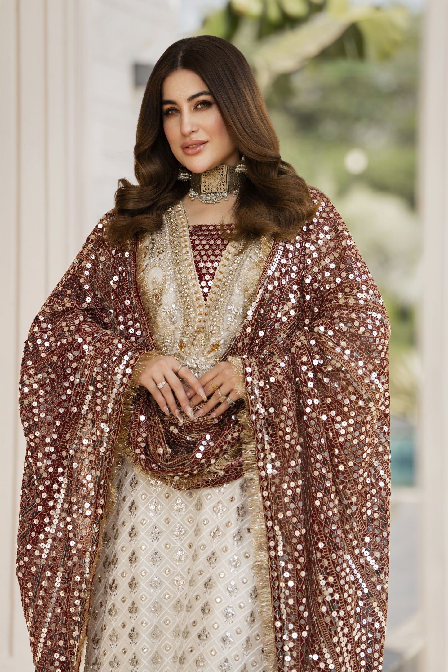 Shaadi by Silver Off White Chiffon Handwork Formal Sharara Set SXS5