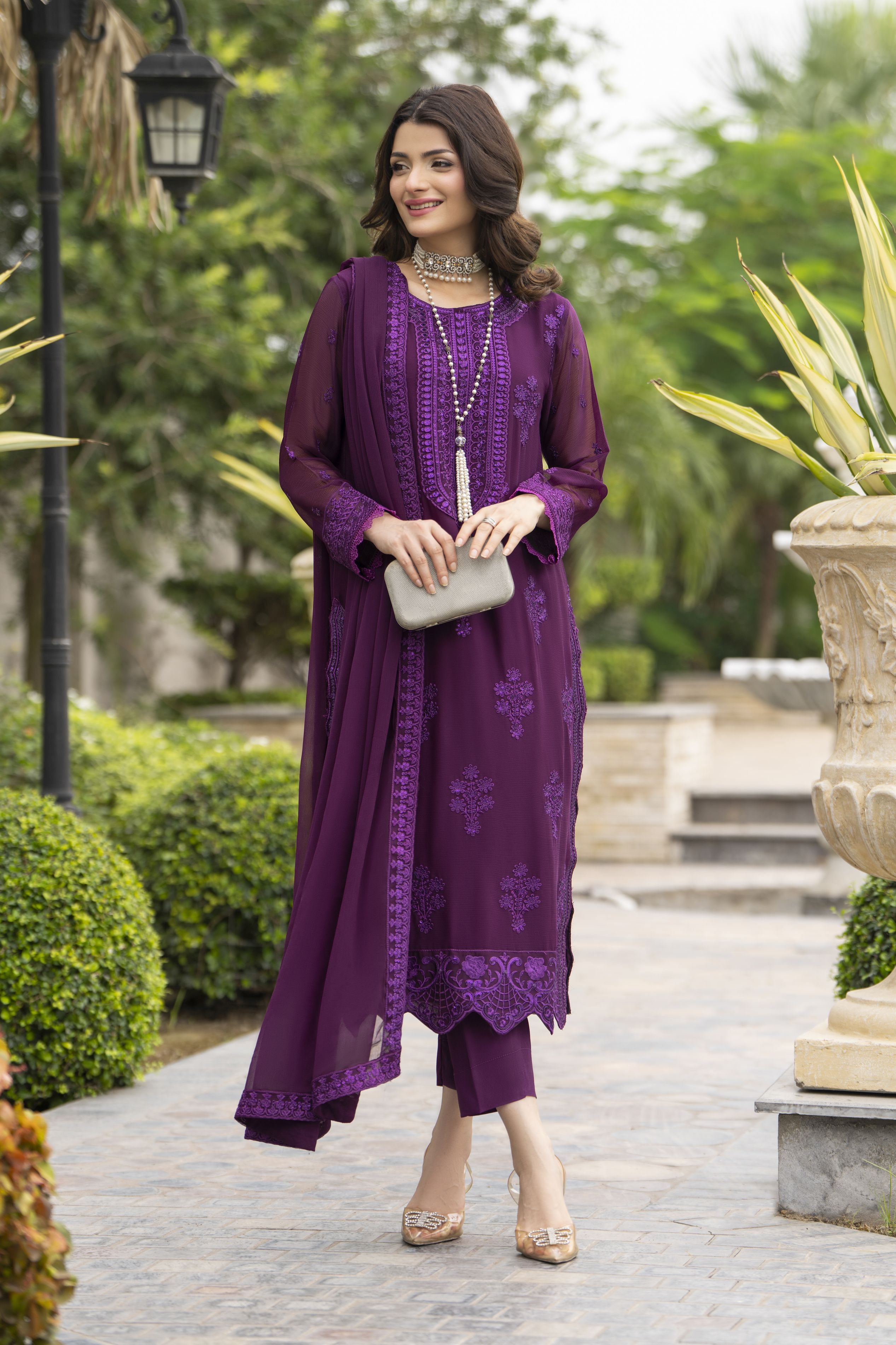 Whispers by Aleezay – Purple Chiffon 3pc Ready to Wear Dress WBA2