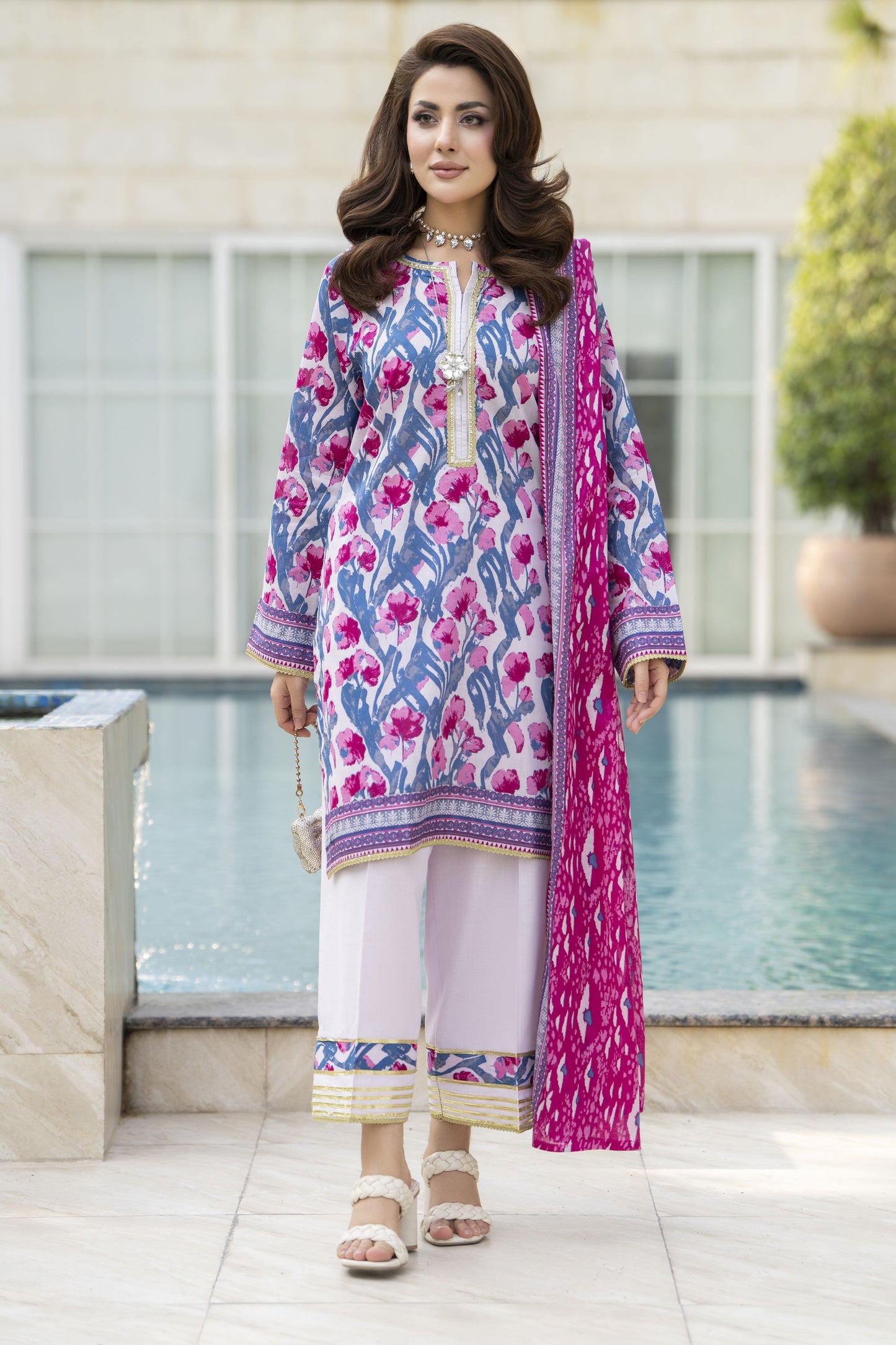Zaina Bliss 3pc Printed Lawn Suit With Gota Work Bliss1