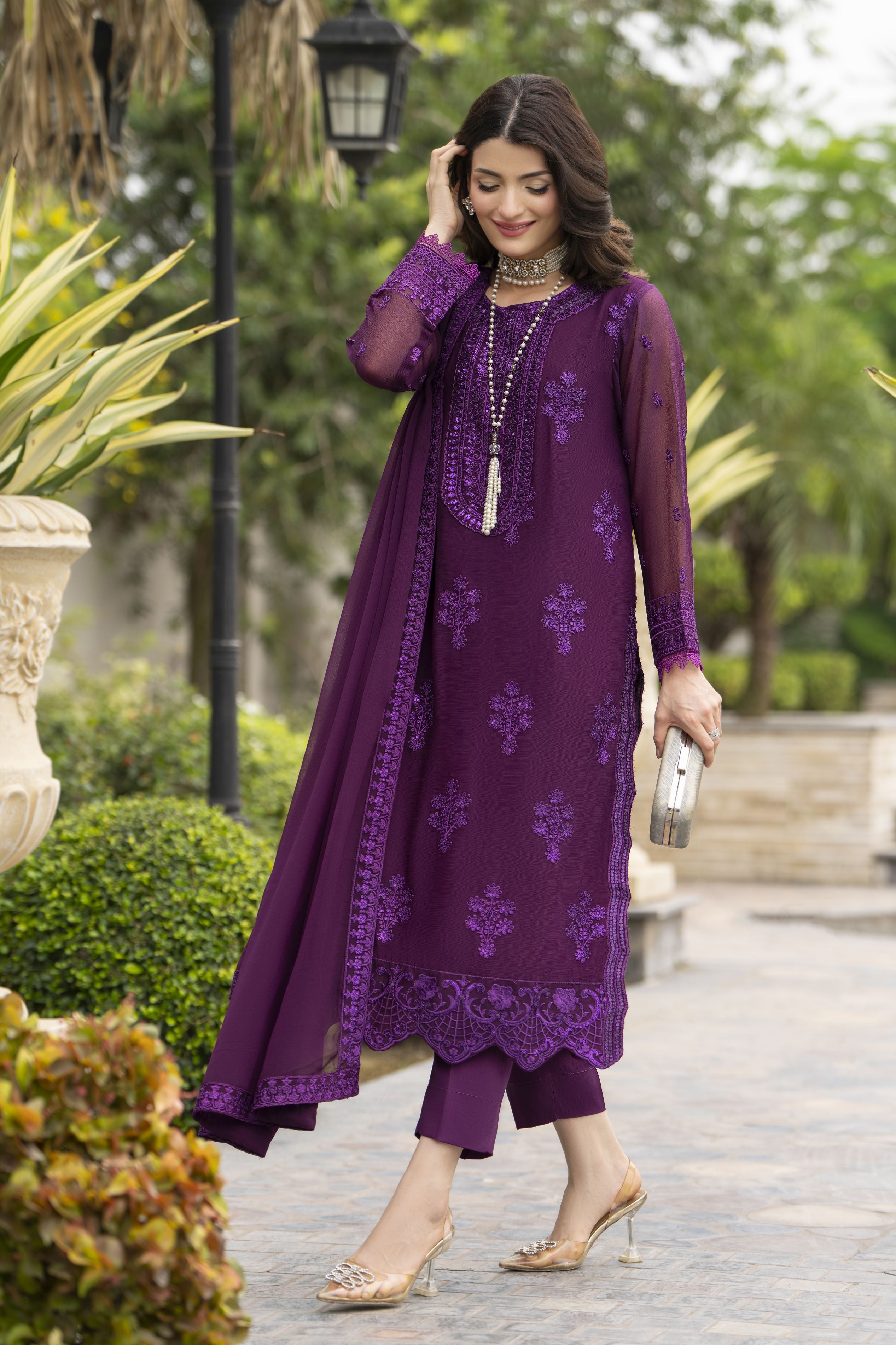 Whispers by Aleezay – Purple Chiffon 3pc Ready to Wear Dress WBA2