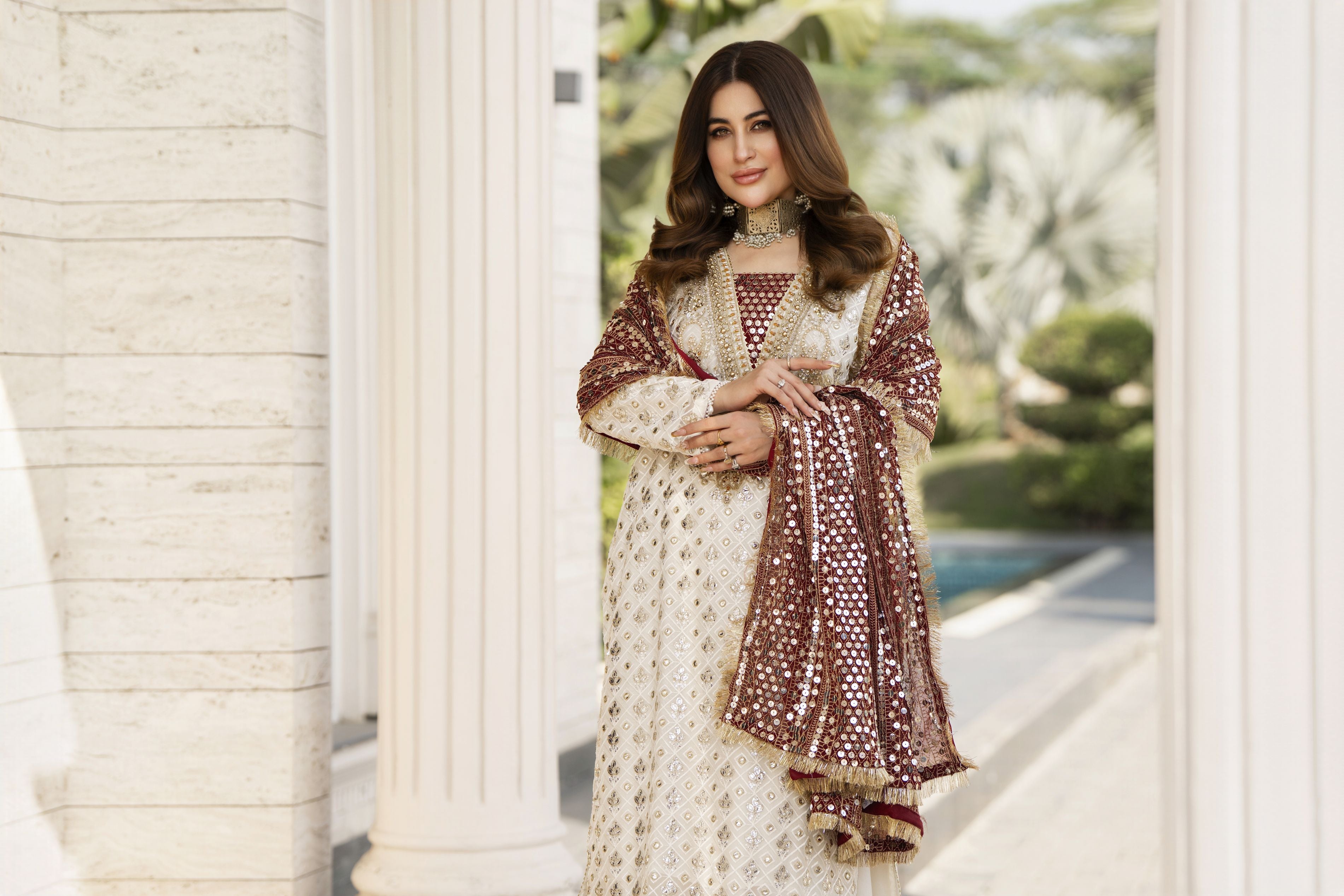 Shaadi by Silver Off White Chiffon Handwork Formal Sharara Set SXS5
