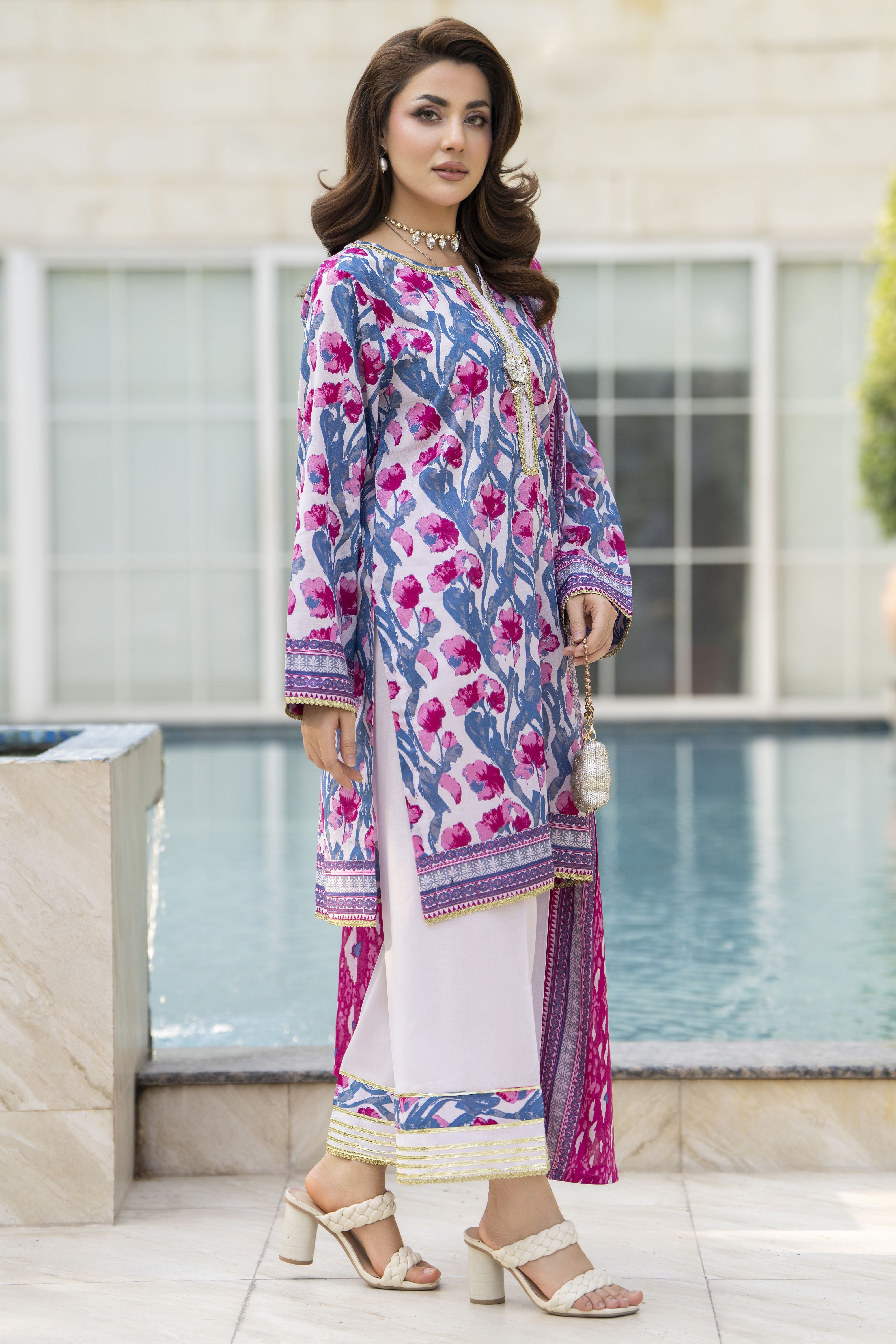 Zaina Bliss 3pc Printed Lawn Suit With Gota Work Bliss1