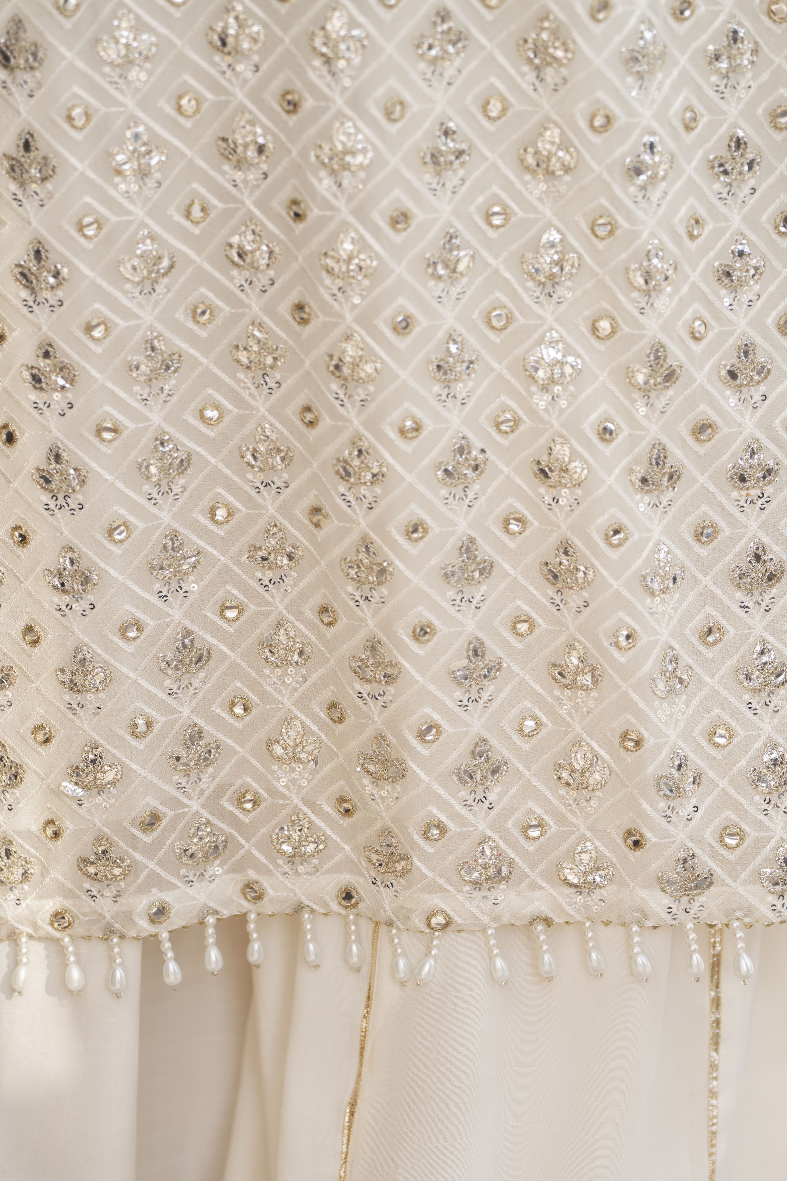 Shaadi by Silver Off White Chiffon Handwork Formal Sharara Set SXS5