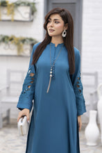 Zaiwa Teal Blue Linen 2pc Cutwork Sleeves Designer Dress | Sku Code: ZBRW10