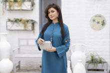 Zaiwa Teal Blue Linen 2pc Cutwork Sleeves Designer Dress | Sku Code: ZBRW10
