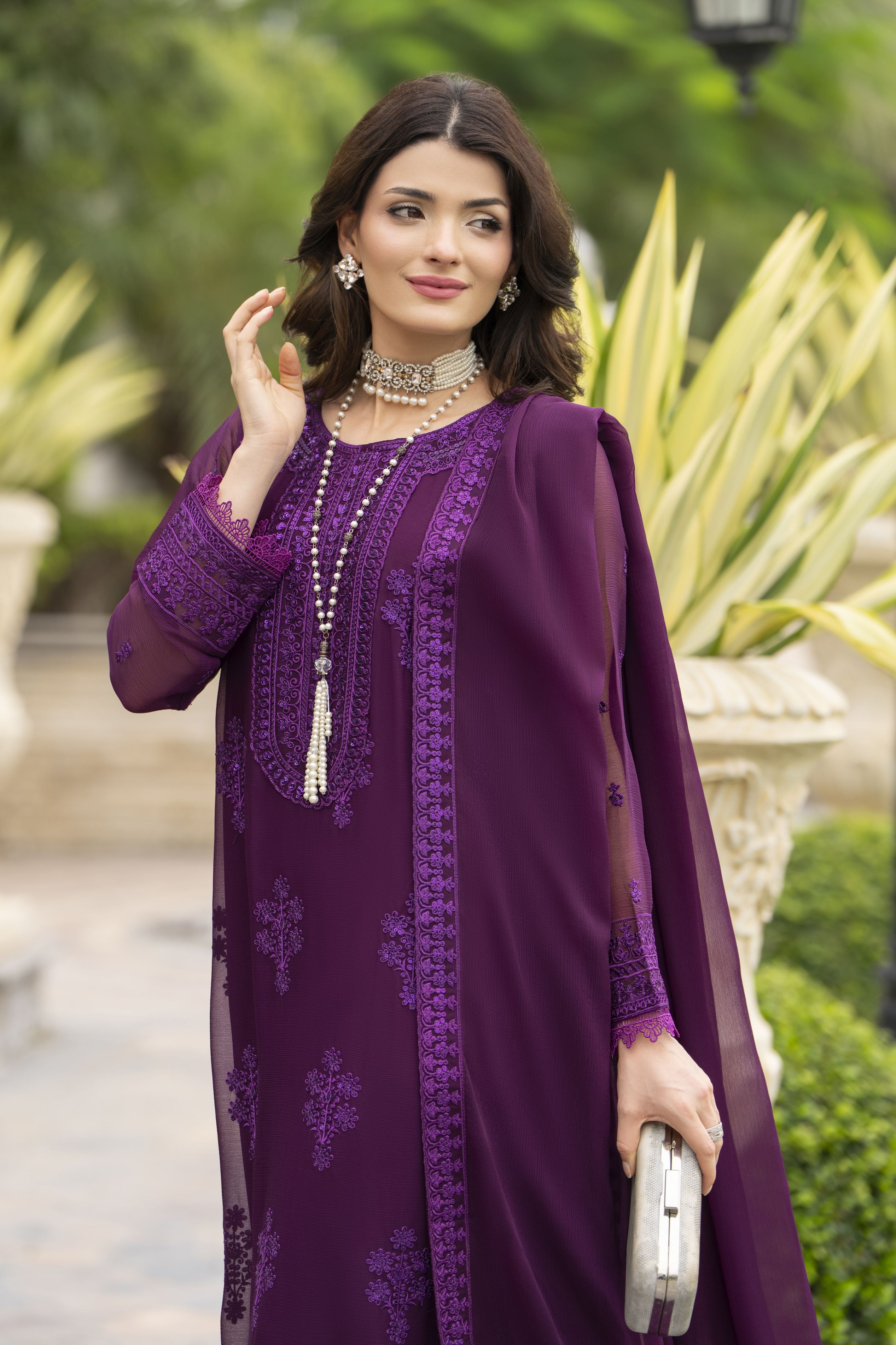 Whispers by Aleezay – Purple Chiffon 3pc Ready to Wear Dress WBA2