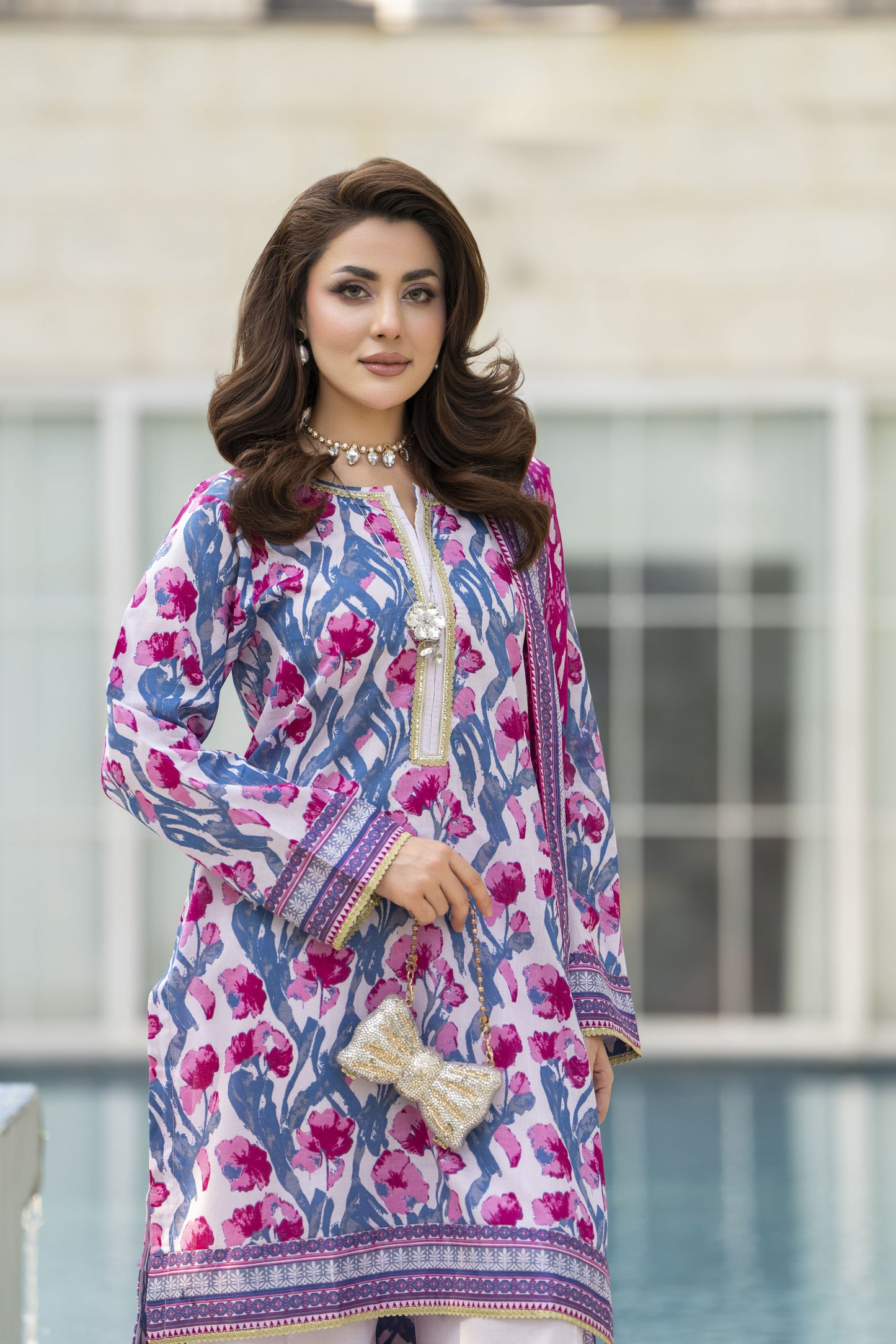 Zaina Bliss 3pc Printed Lawn Suit With Gota Work Bliss1