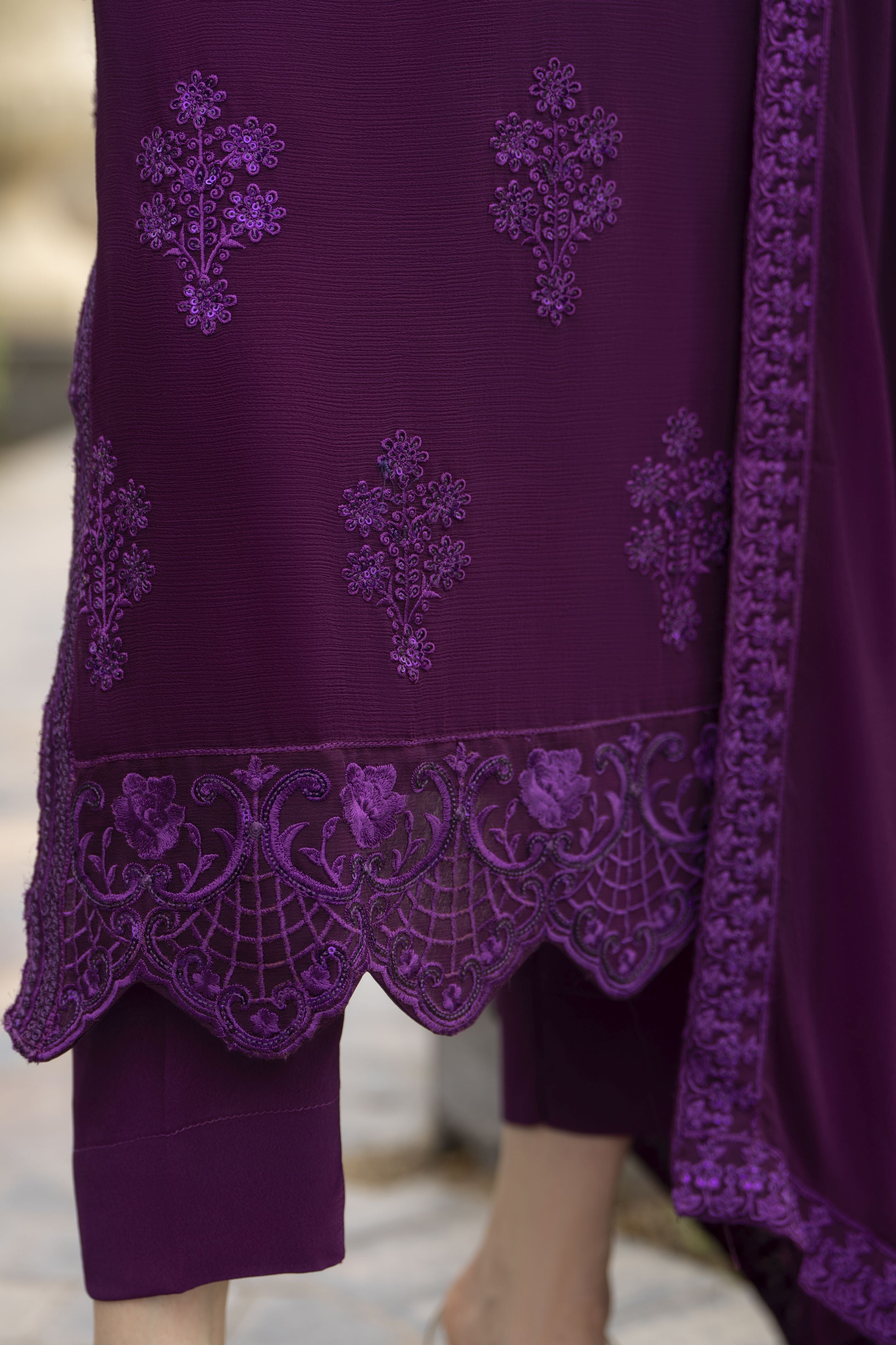 Whispers by Aleezay – Purple Chiffon 3pc Ready to Wear Dress WBA2