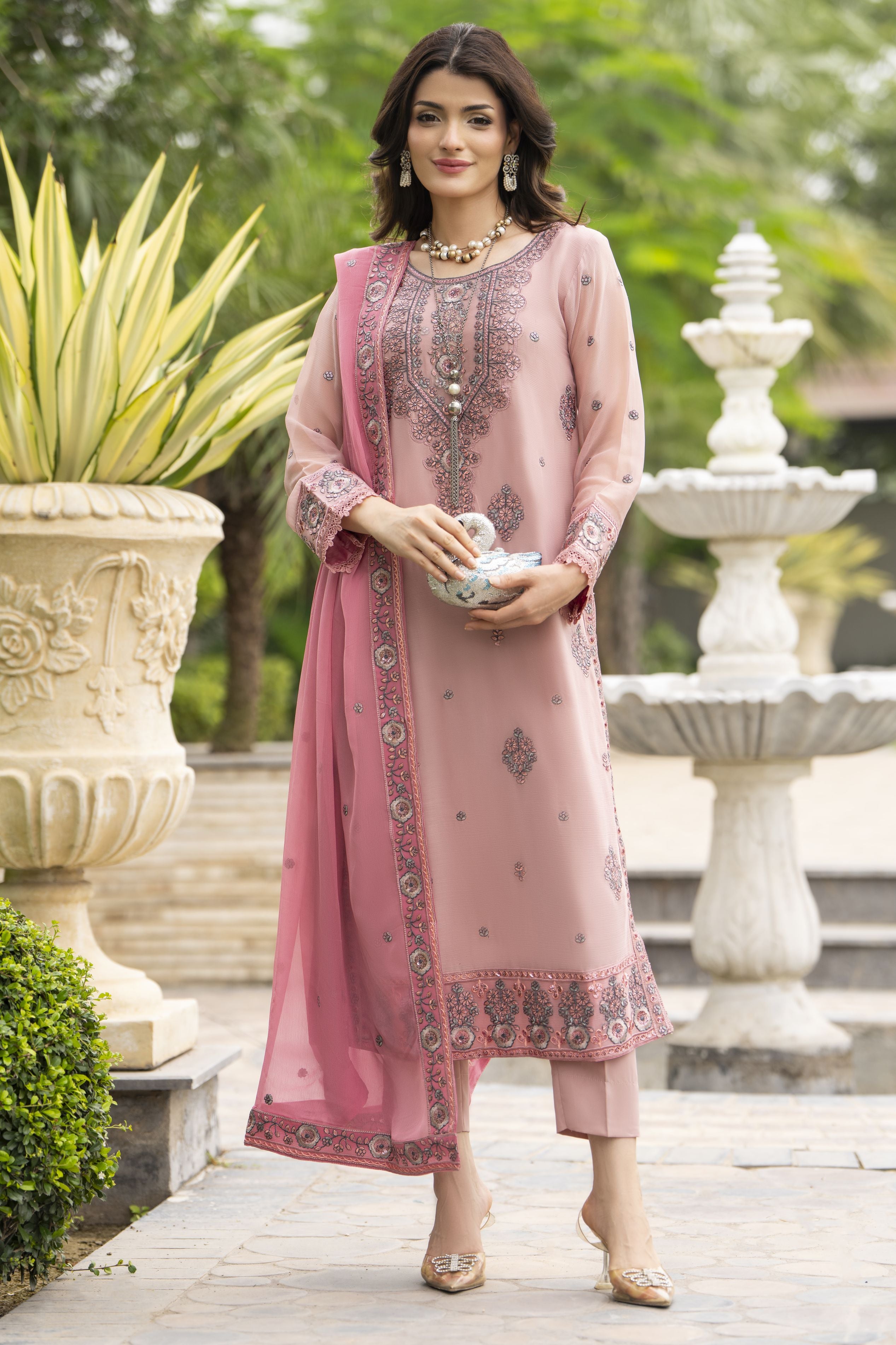 Whispers by Aleezay – Pink Chiffon 3pc Ready to Wear Dress WBA3