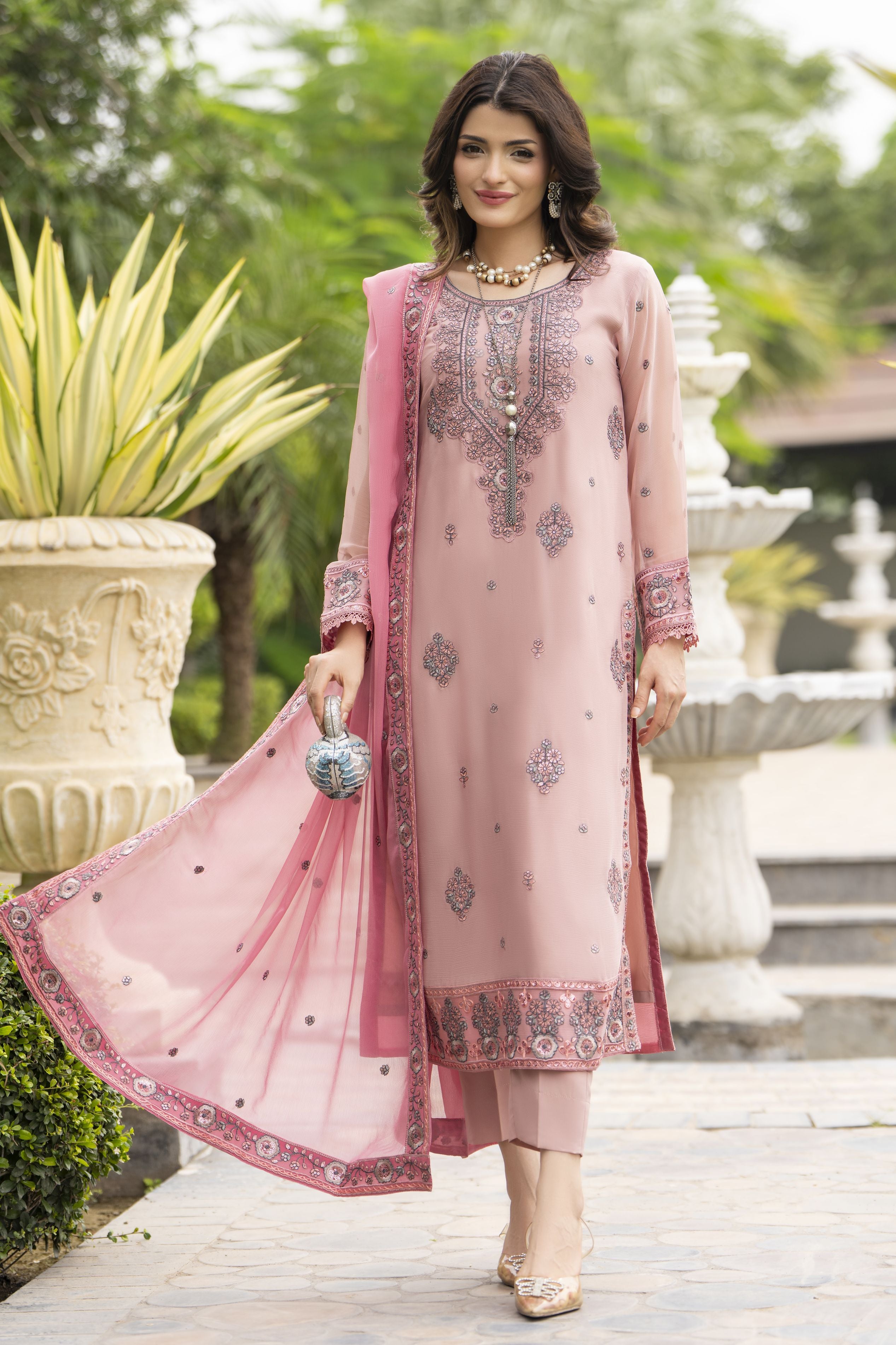 Whispers by Aleezay – Pink Chiffon 3pc Ready to Wear Dress WBA3