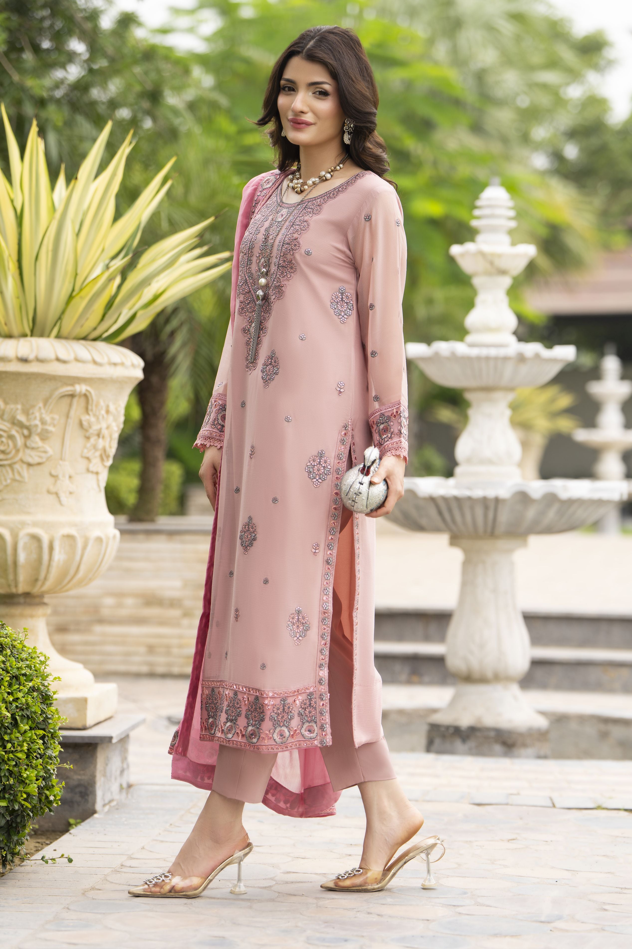 Whispers by Aleezay – Pink Chiffon 3pc Ready to Wear Dress WBA3