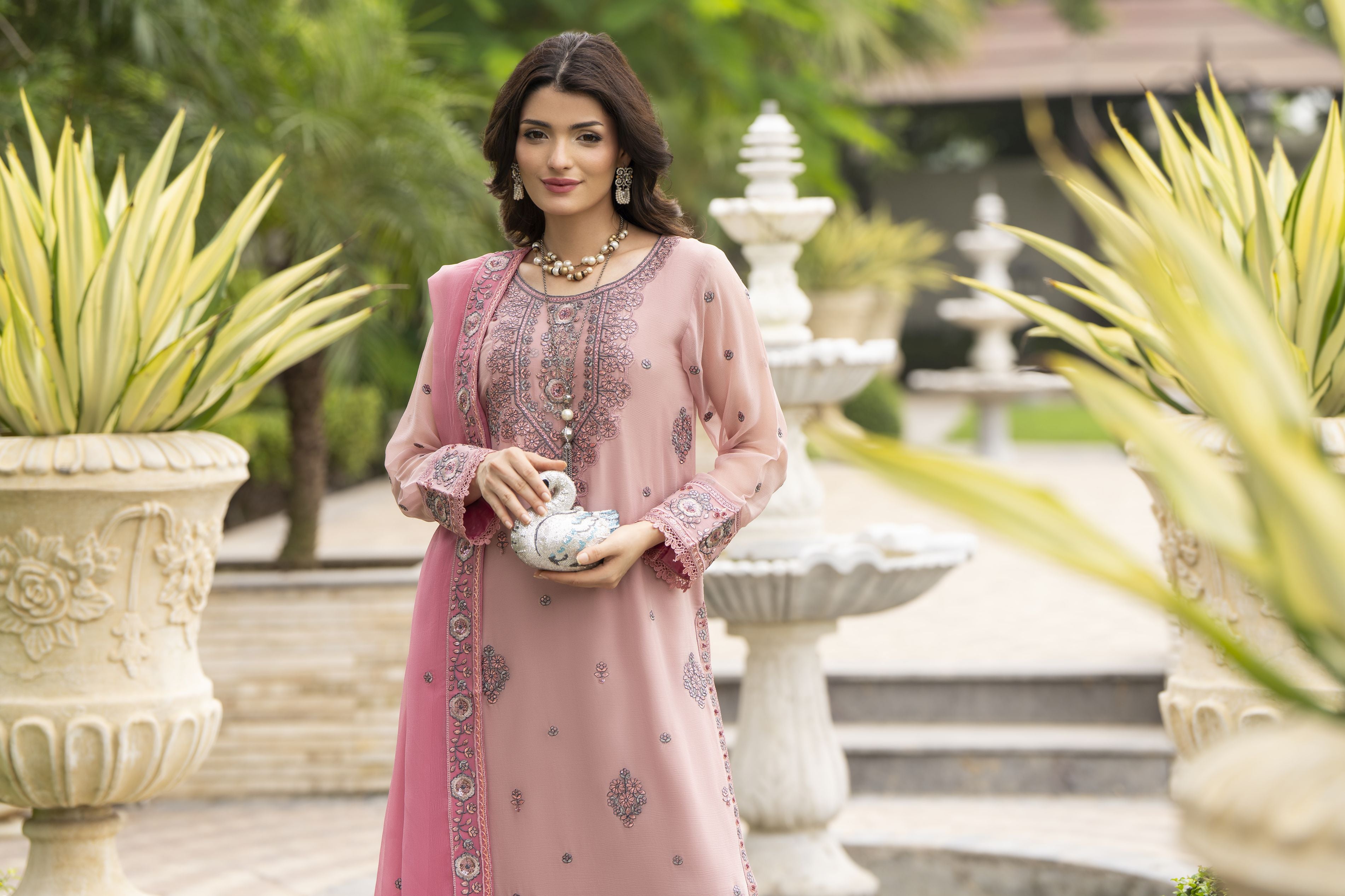 Whispers by Aleezay – Pink Chiffon 3pc Ready to Wear Dress WBA3