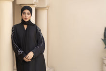 Black Nida Abaya with White Floral Handwork – Zaina Luxe Drapes Collection ZLD8