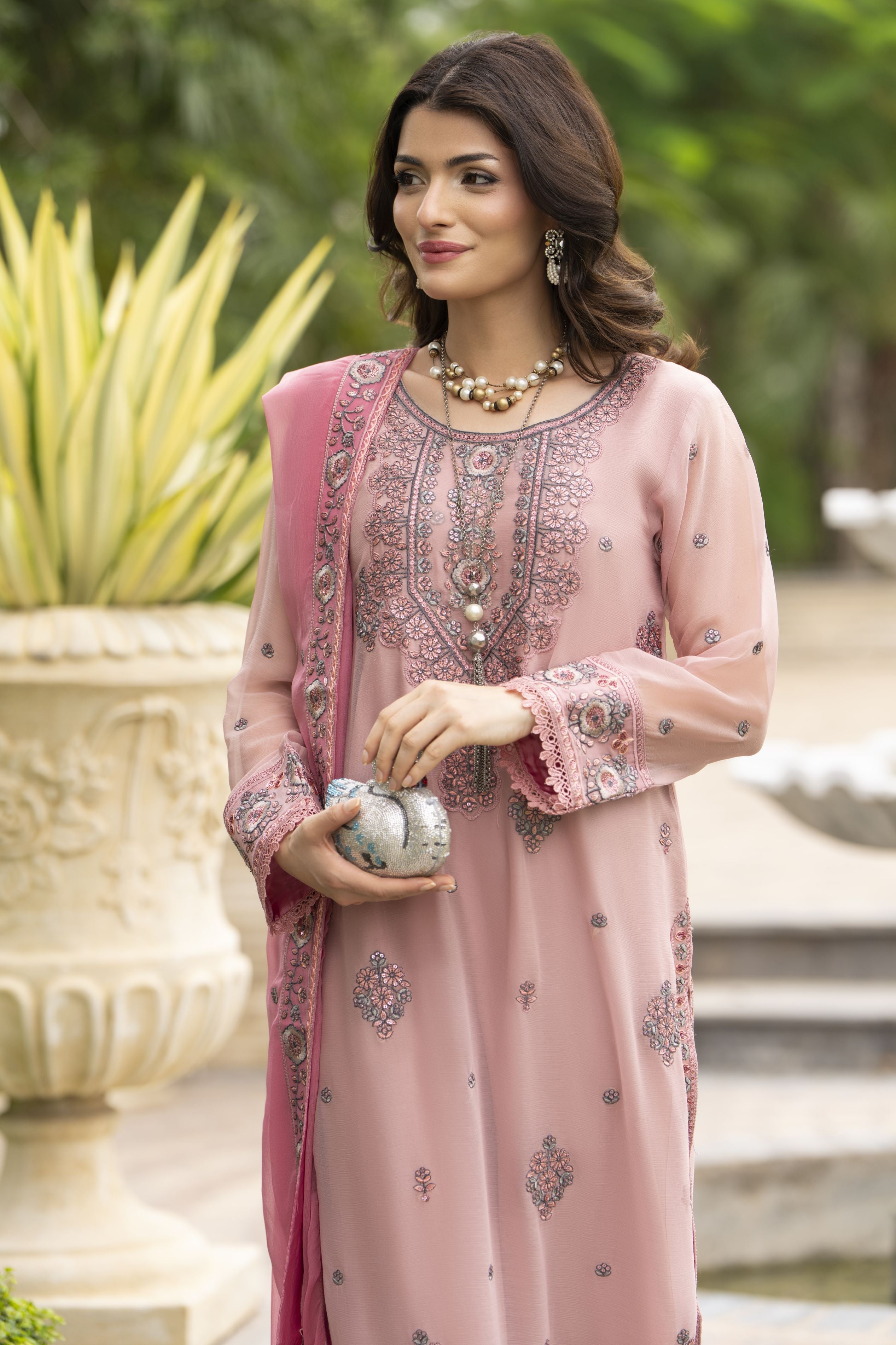 Whispers by Aleezay – Pink Chiffon 3pc Ready to Wear Dress WBA3