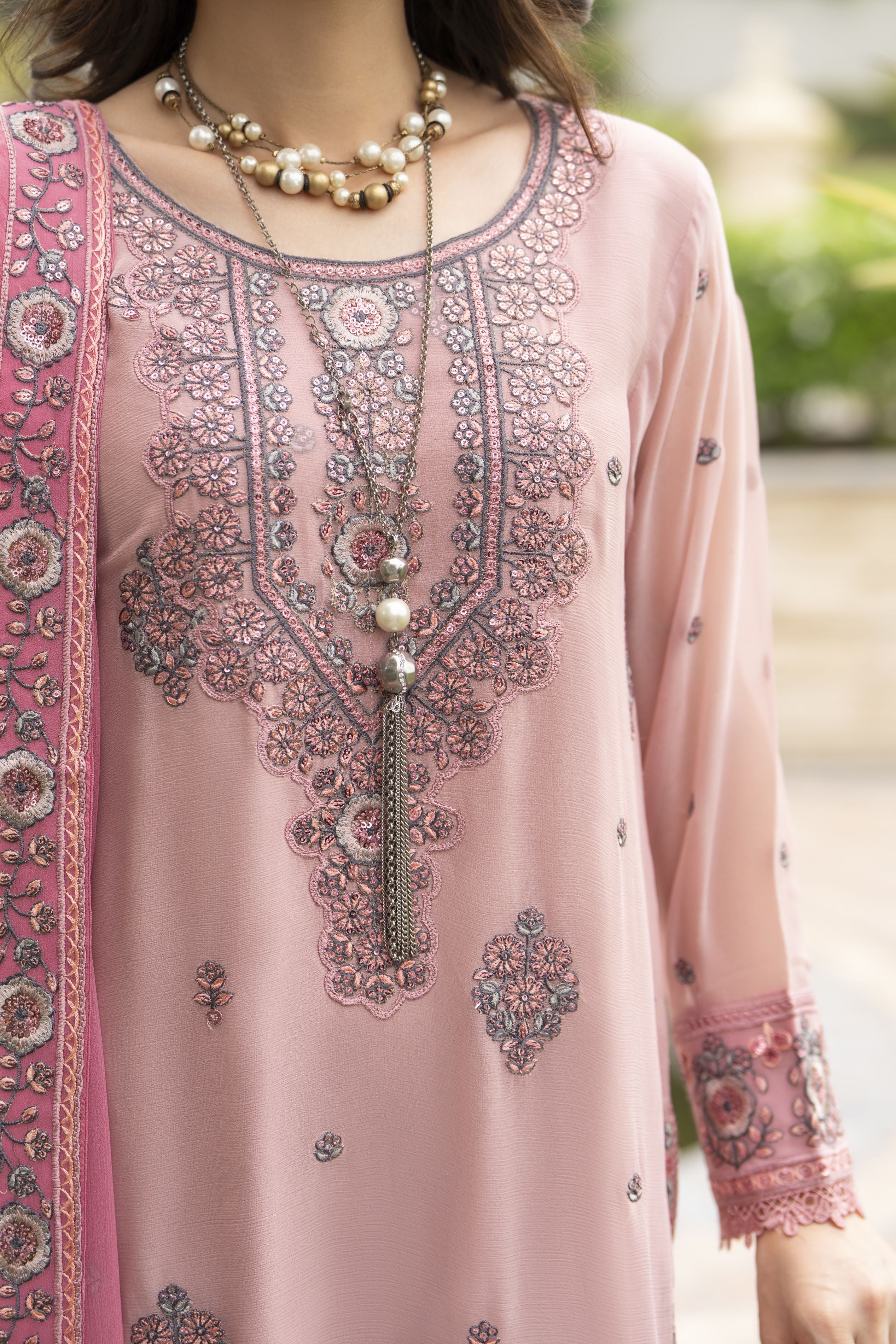 Whispers by Aleezay – Pink Chiffon 3pc Ready to Wear Dress WBA3