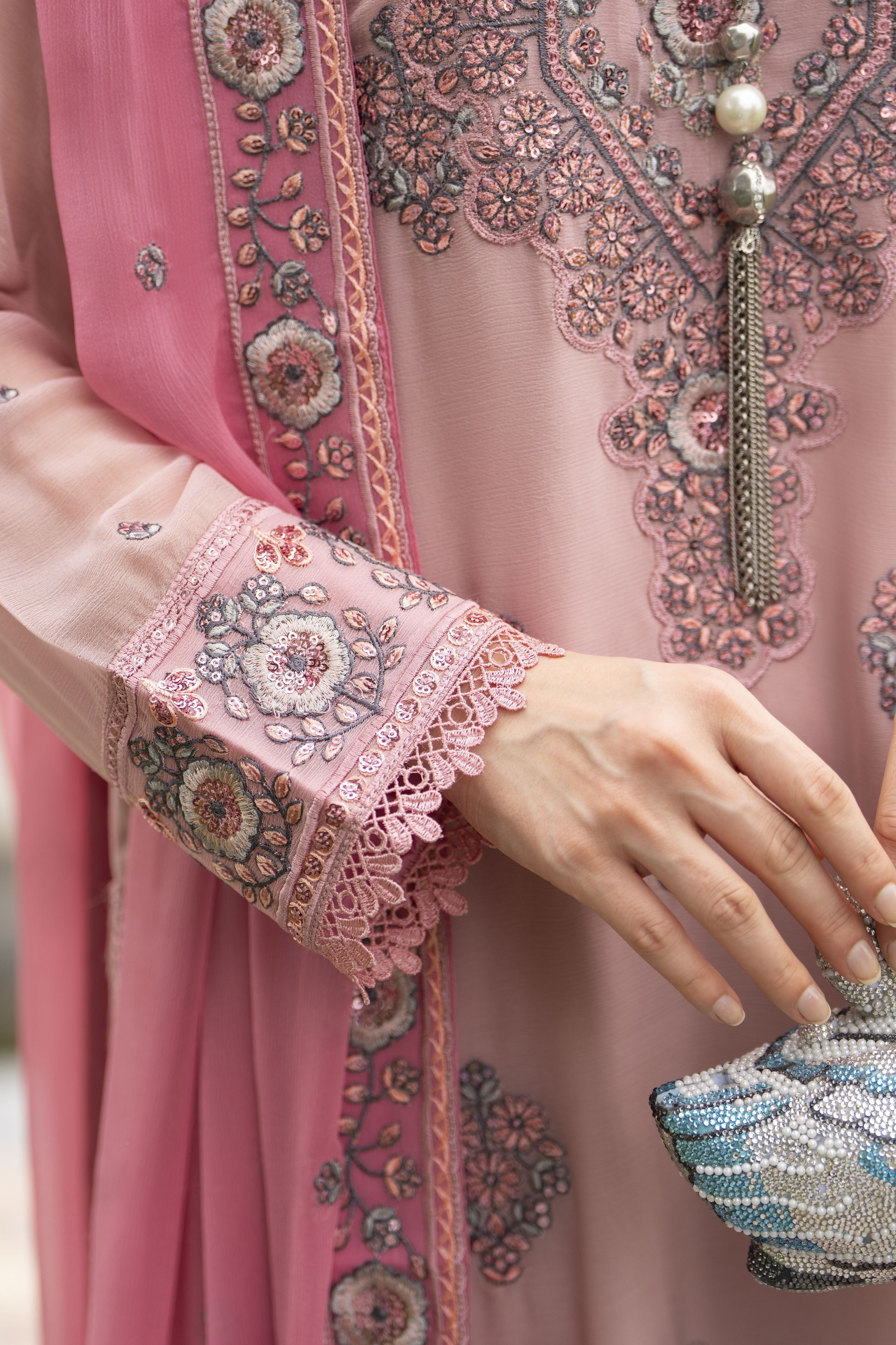 Whispers by Aleezay – Pink Chiffon 3pc Ready to Wear Dress WBA3