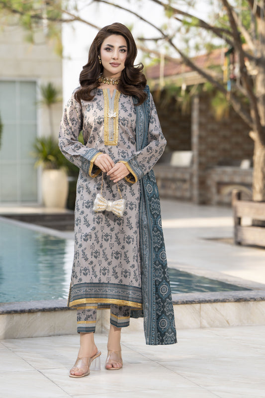 Zaina Bliss 3pc Printed Lawn Suit With Gota Work Bliss10