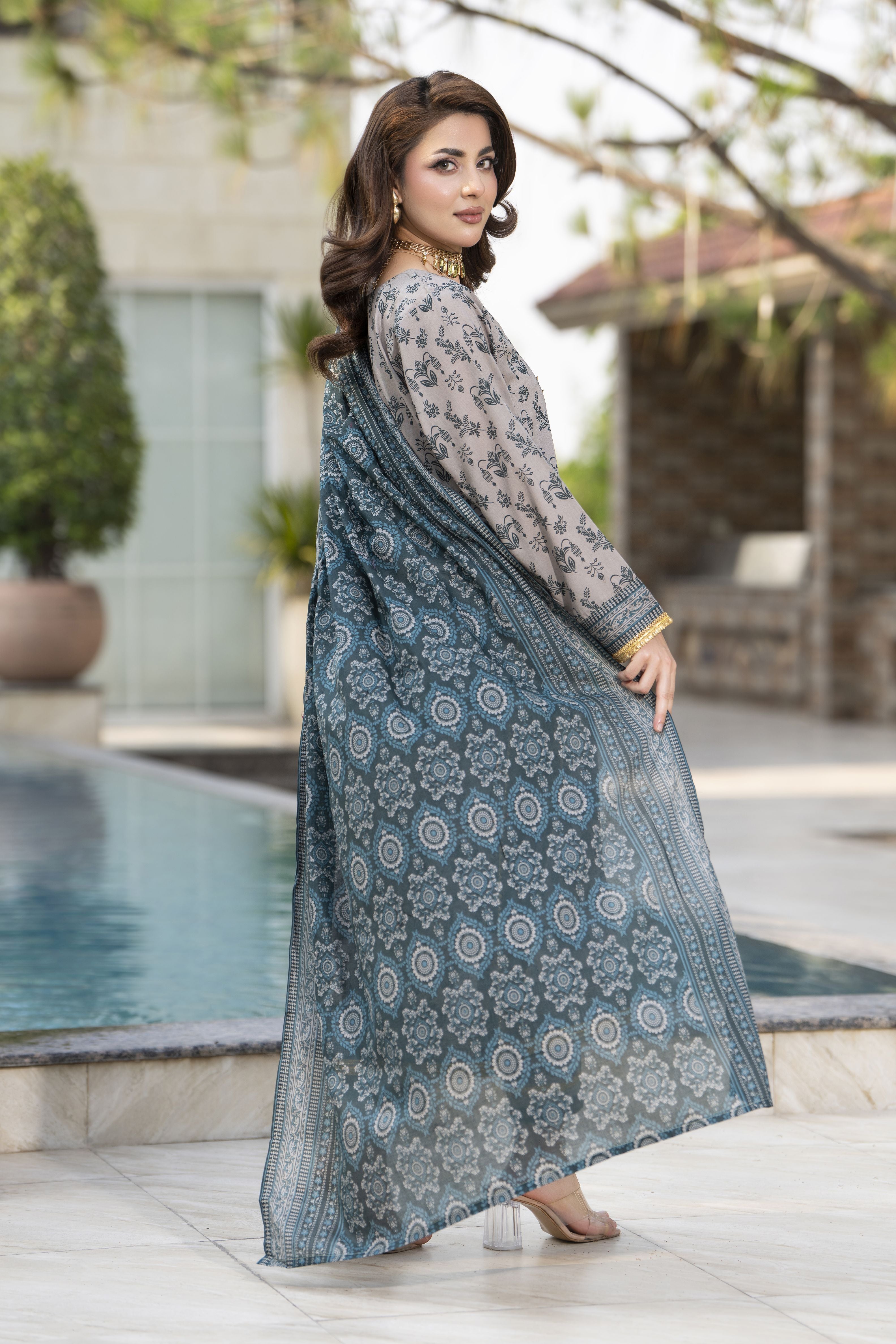 Zaina Bliss 3pc Printed Lawn Suit With Gota Work Bliss10