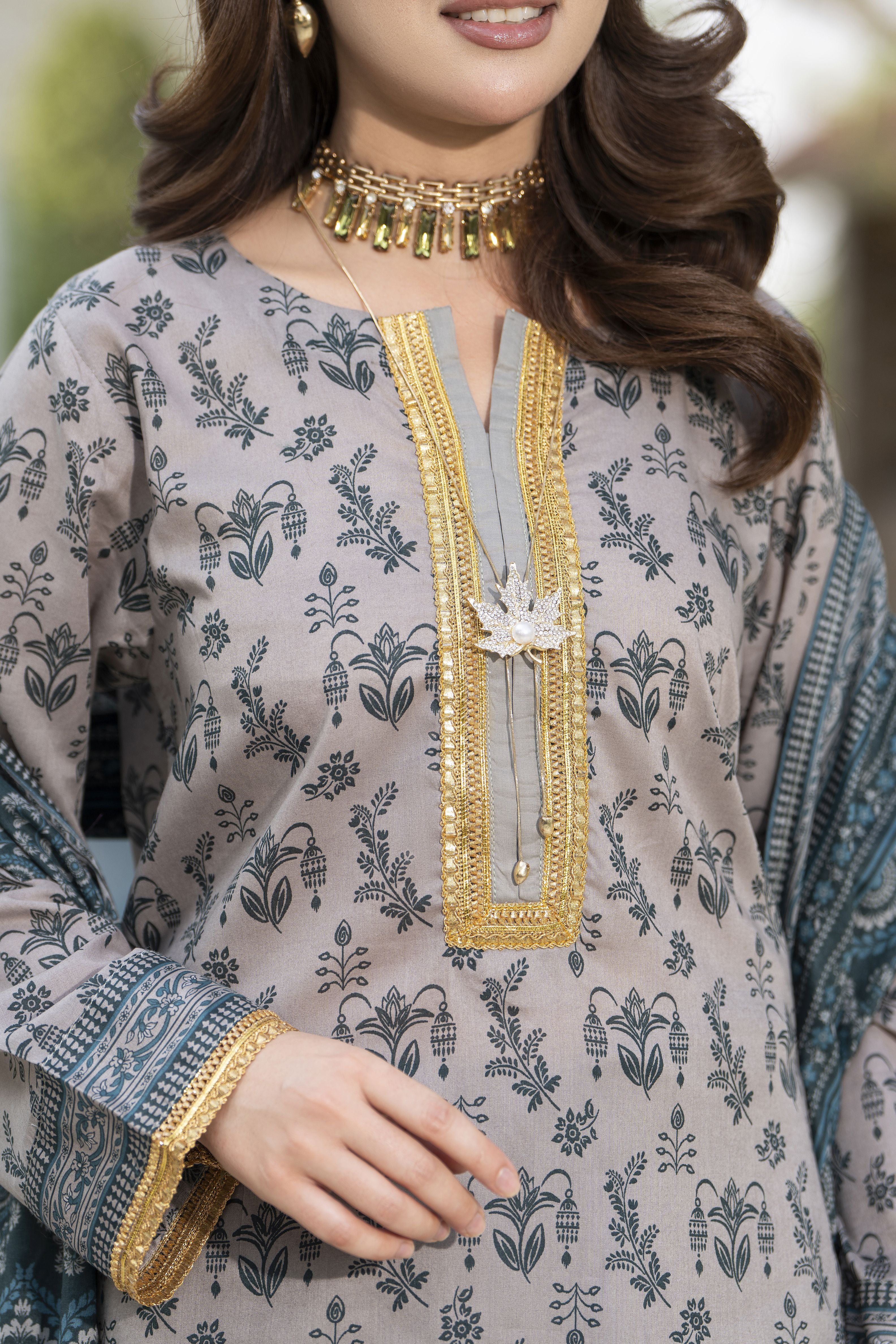 Zaina Bliss 3pc Printed Lawn Suit With Gota Work Bliss10