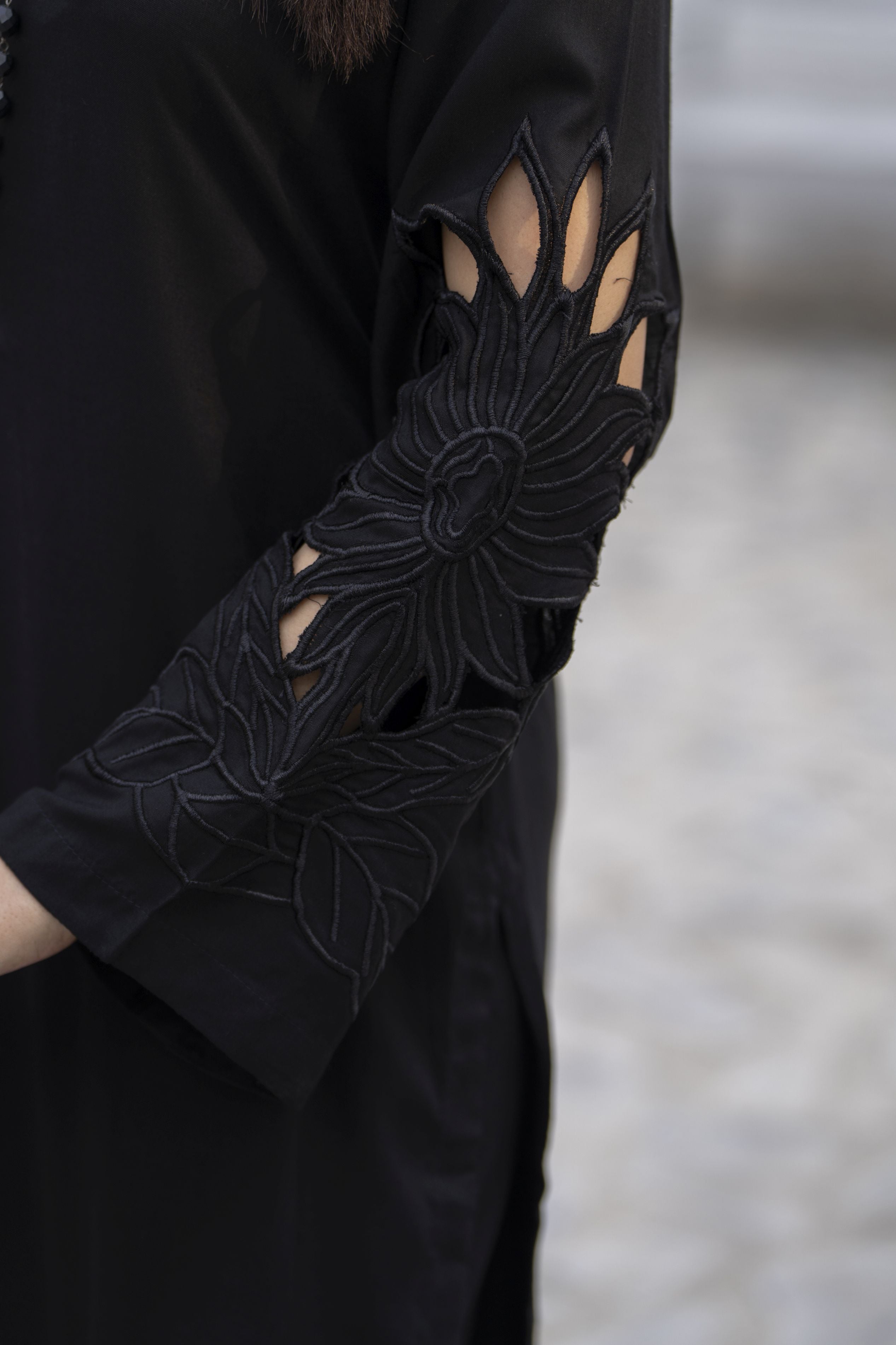 Zaiwa Black Linen 2pc Cutwork Sleeves Designer Womenswear | Sku Code: ZBRW9