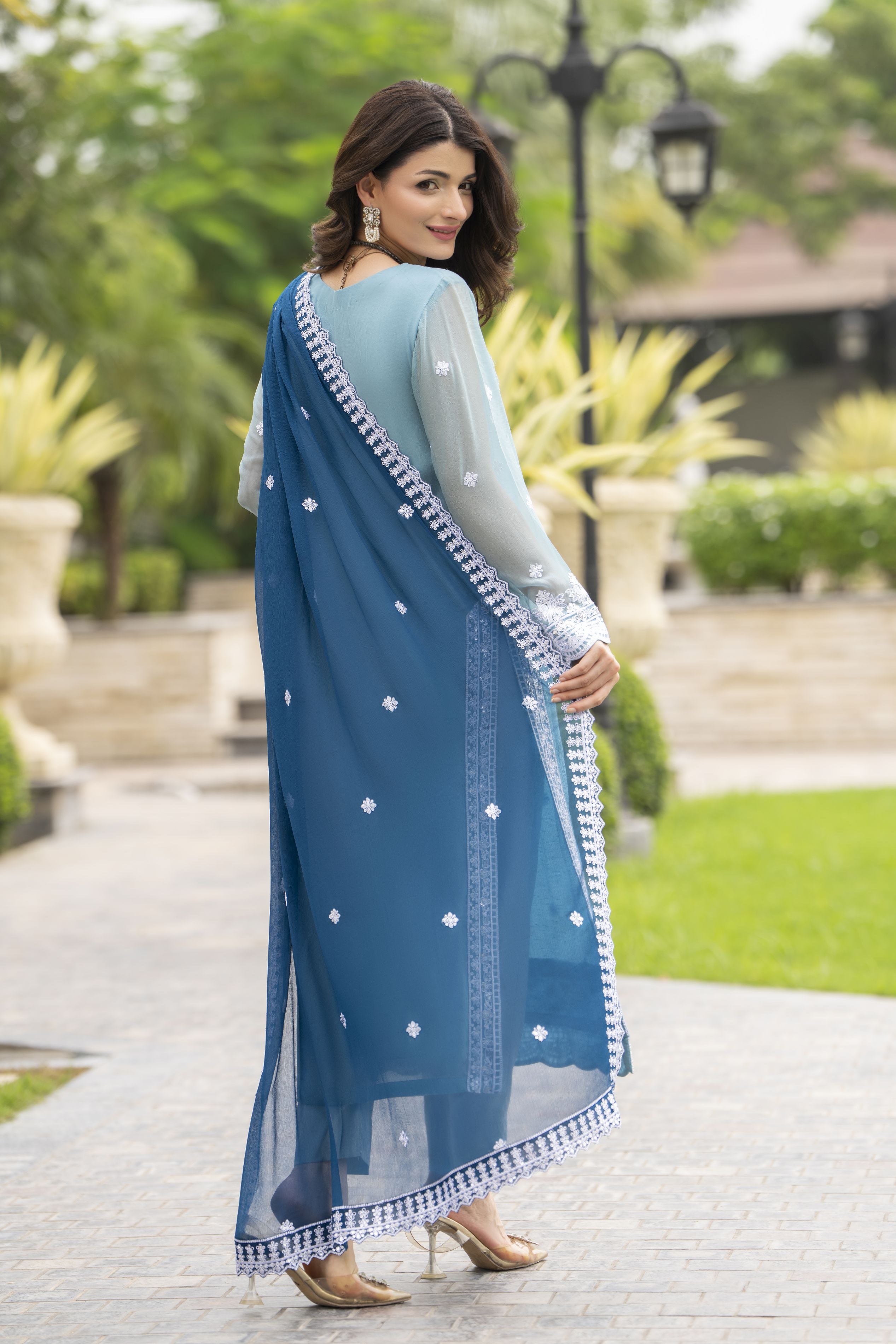 Whispers by Aleezay – Powder Blue Chiffon 3pc Ready to Wear Dress WBA5