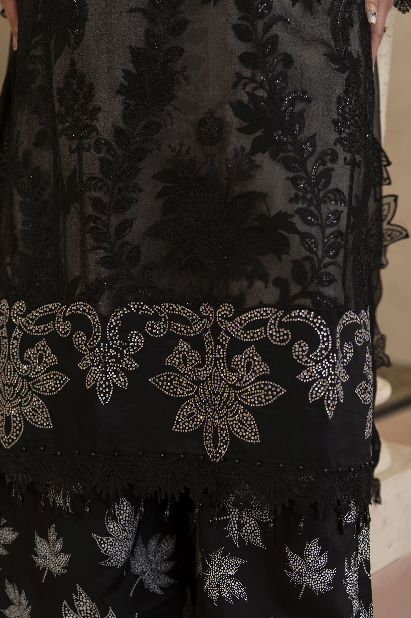 Arwah Chandni 3pc Black Handworked Chiffon Suit CR3