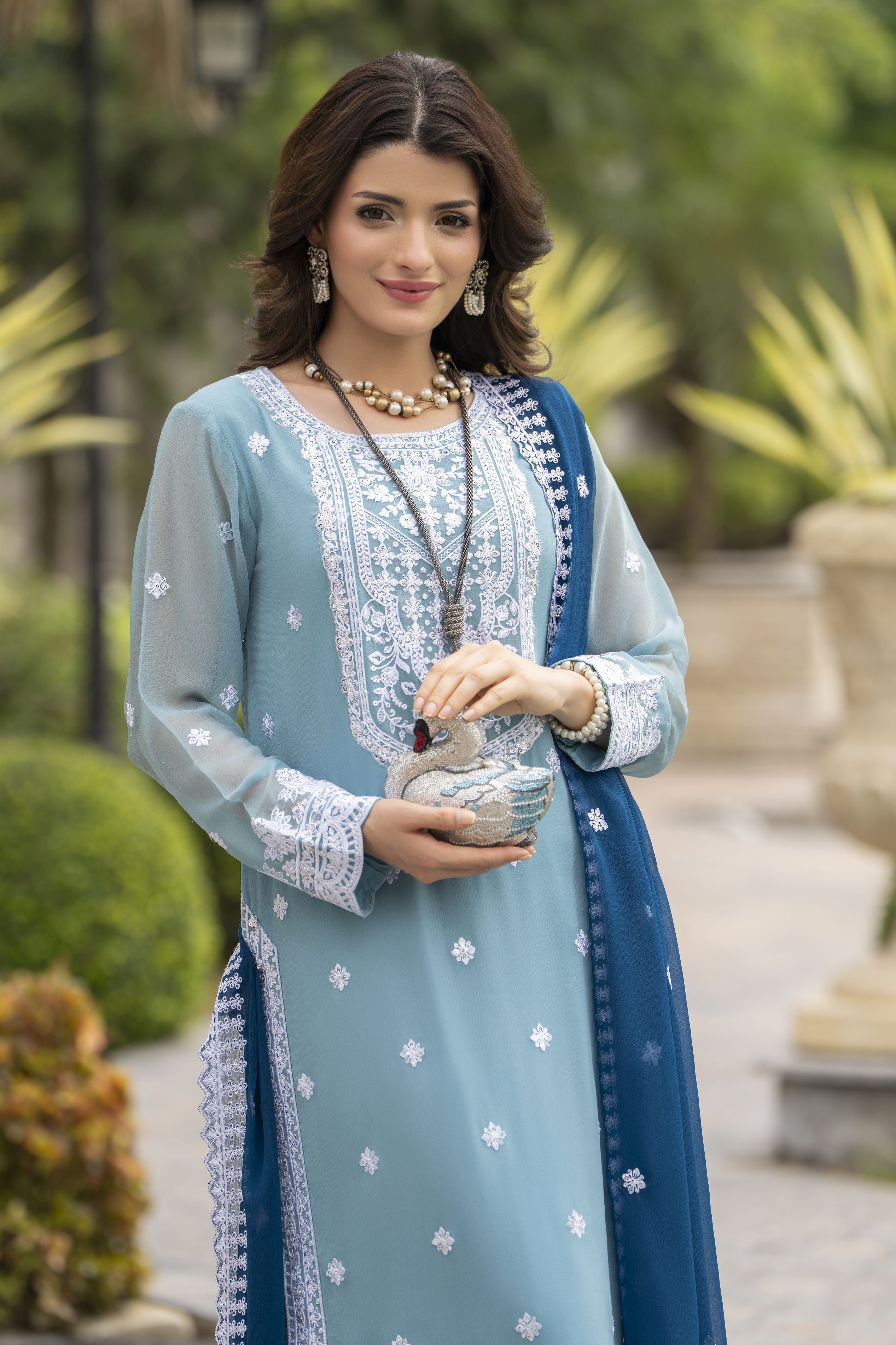 Whispers by Aleezay – Powder Blue Chiffon 3pc Ready to Wear Dress WBA5