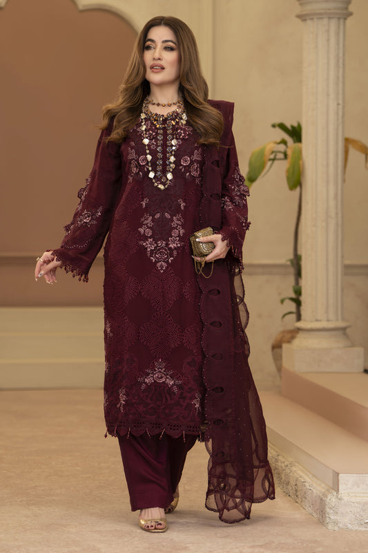 Arwah Chandni 3pc Maroon Chiffon Formal Suit CR5