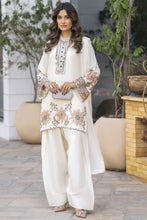 Ivory Floral Embroidered 3pc Short Shirt & Farshi Shalwar Set – Roshni4 by Gul Warun