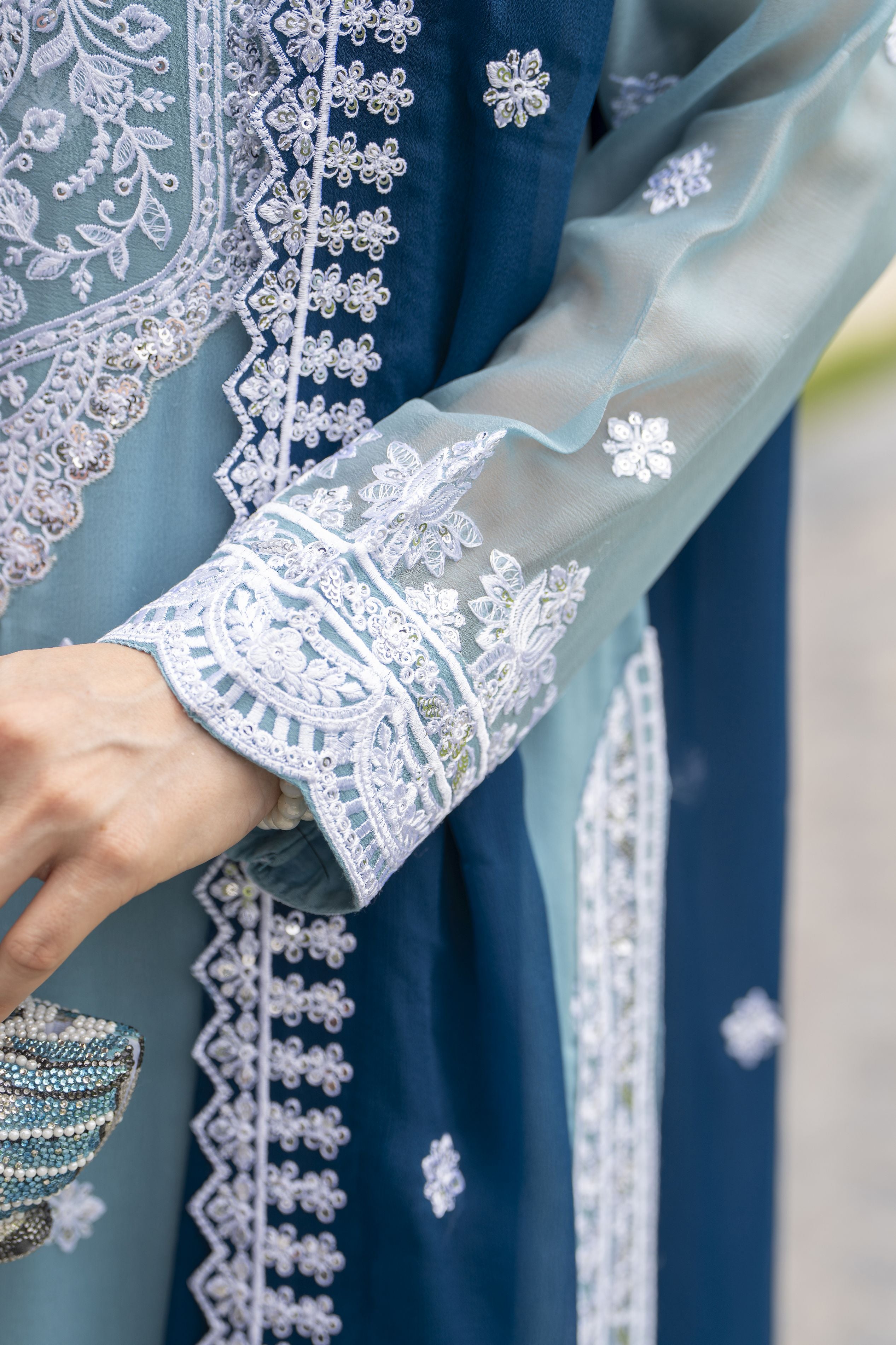 Whispers by Aleezay – Powder Blue Chiffon 3pc Ready to Wear Dress WBA5