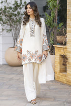 Ivory Floral Embroidered 3pc Short Shirt & Farshi Shalwar Set – Roshni4 by Gul Warun