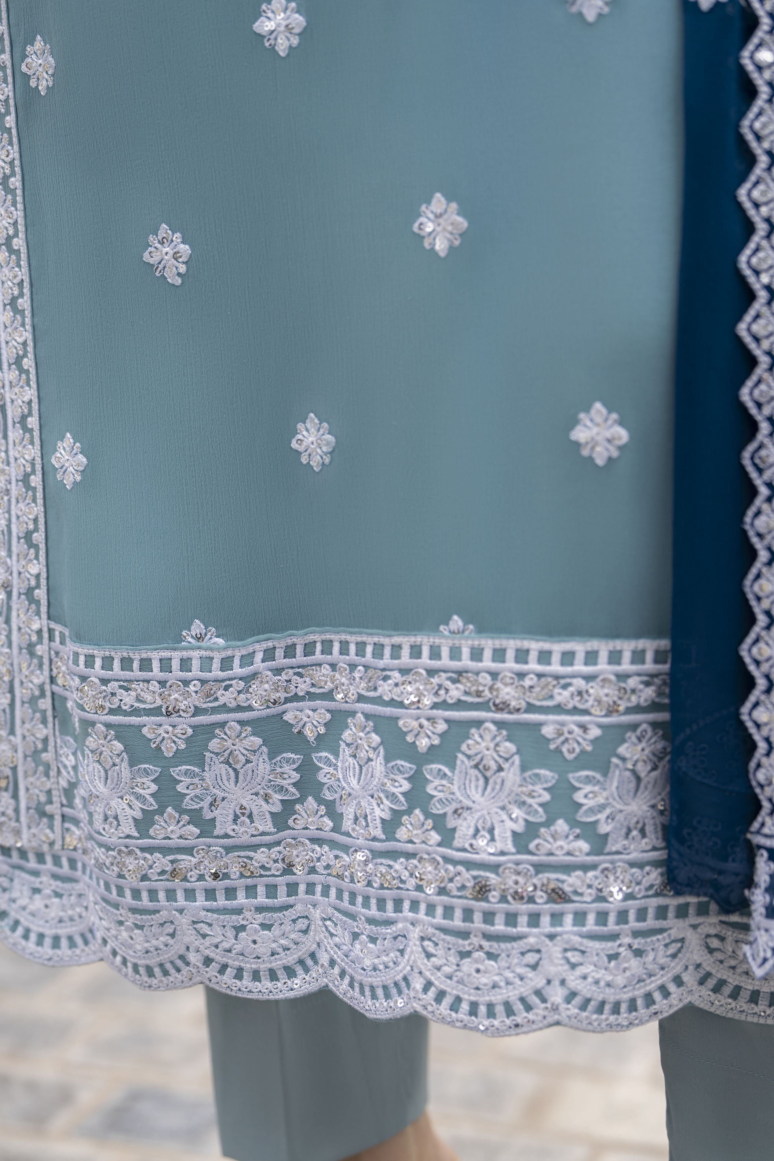 Whispers by Aleezay – Powder Blue Chiffon 3pc Ready to Wear Dress WBA5