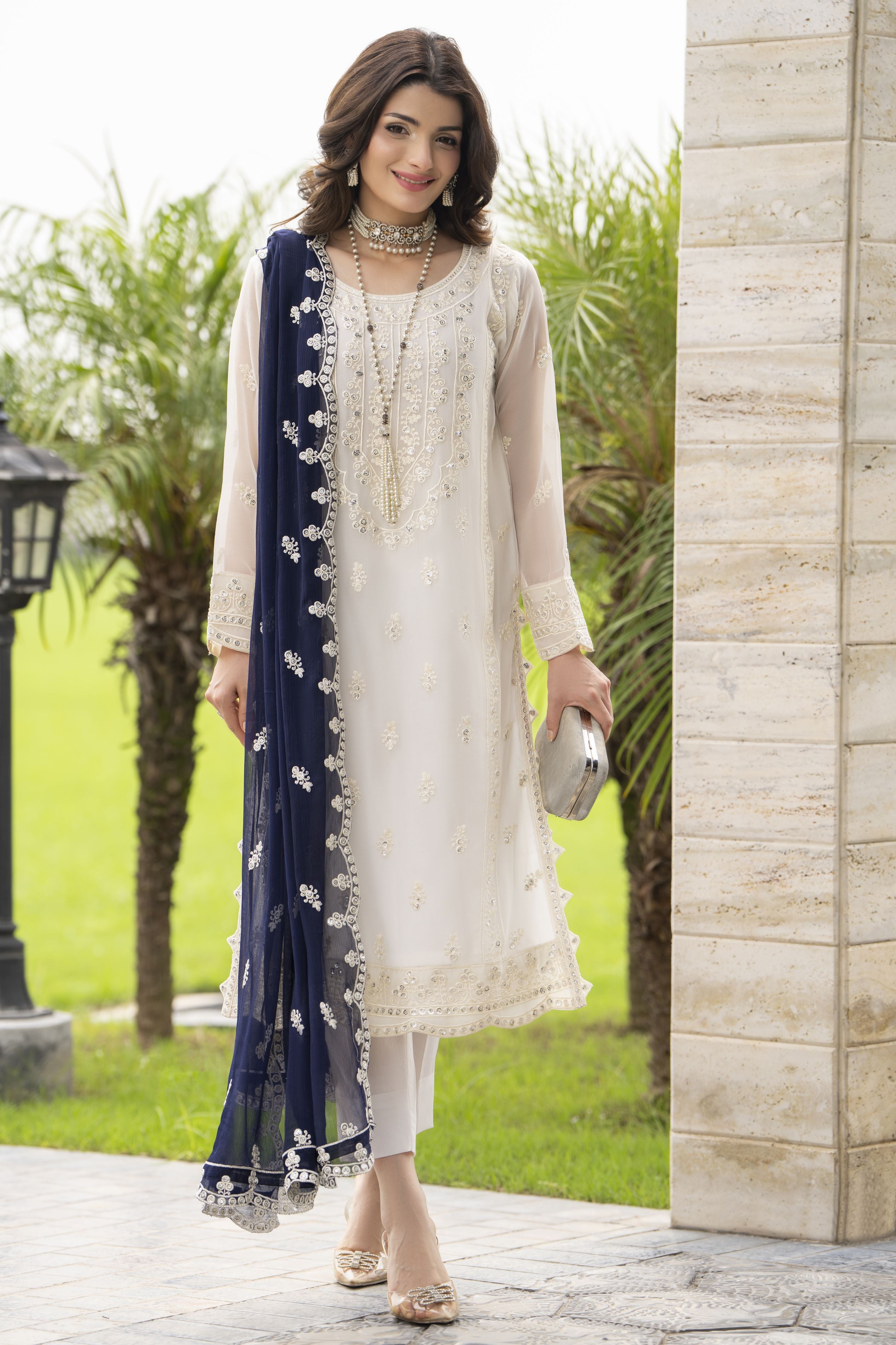 Whispers by Aleezay – Ivory Chiffon 3pc Ready to Wear Dress WBA7