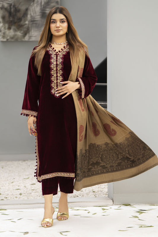 Zaina Plush – Raya Velvet Ready to Wear 3pc Suit