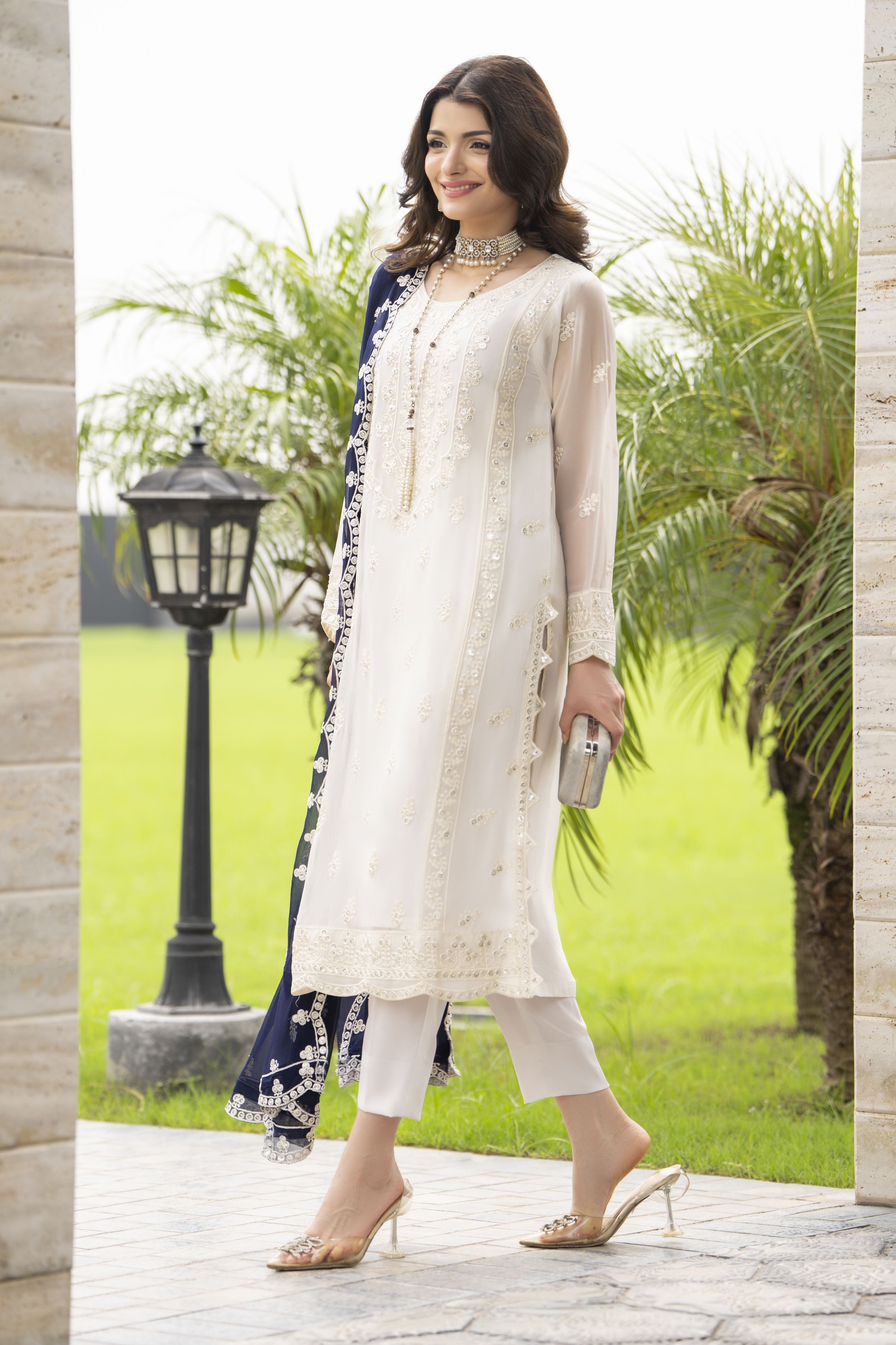 Whispers by Aleezay – Ivory Chiffon 3pc Ready to Wear Dress WBA7