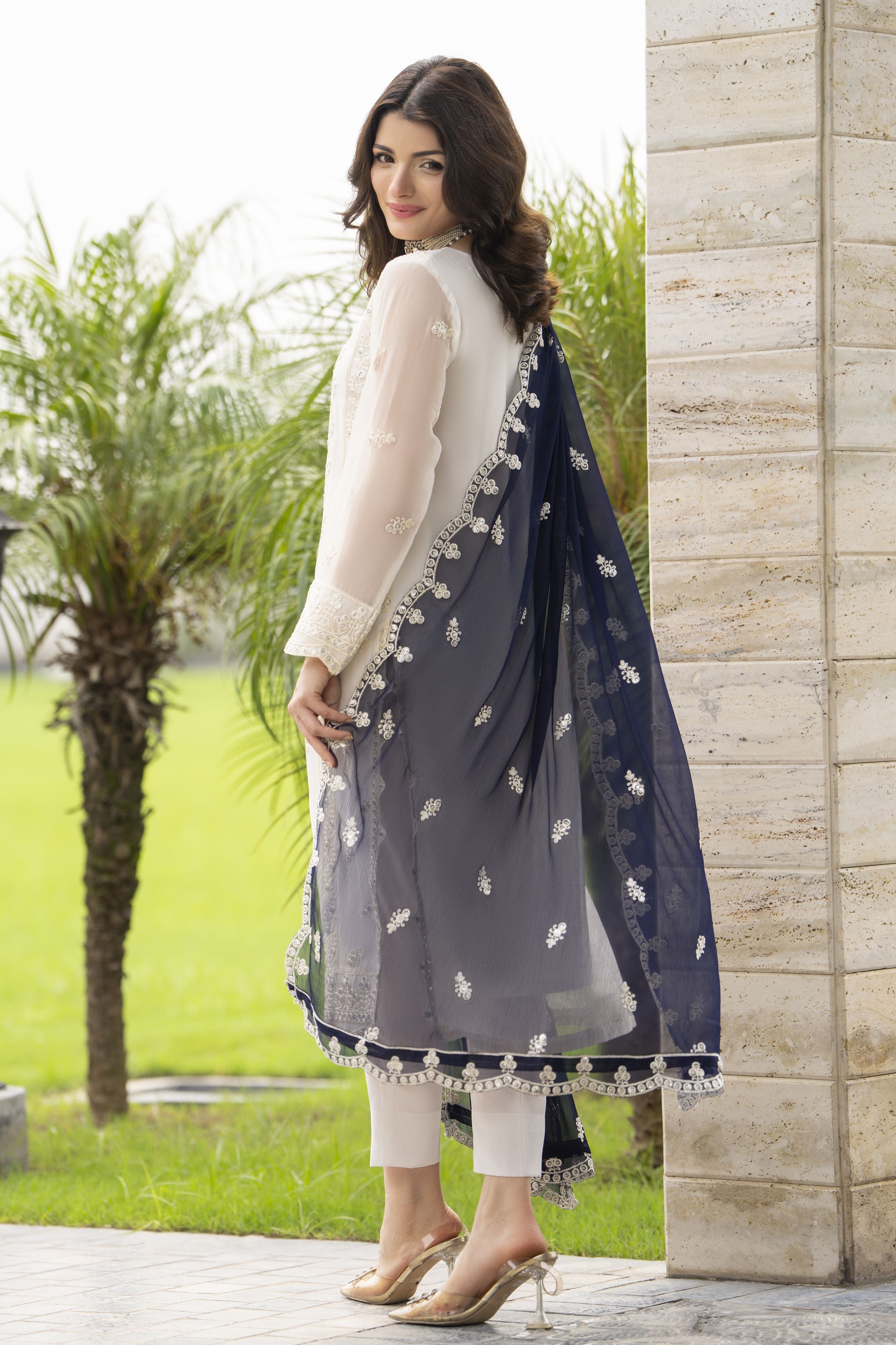 Whispers by Aleezay – Ivory Chiffon 3pc Ready to Wear Dress WBA7