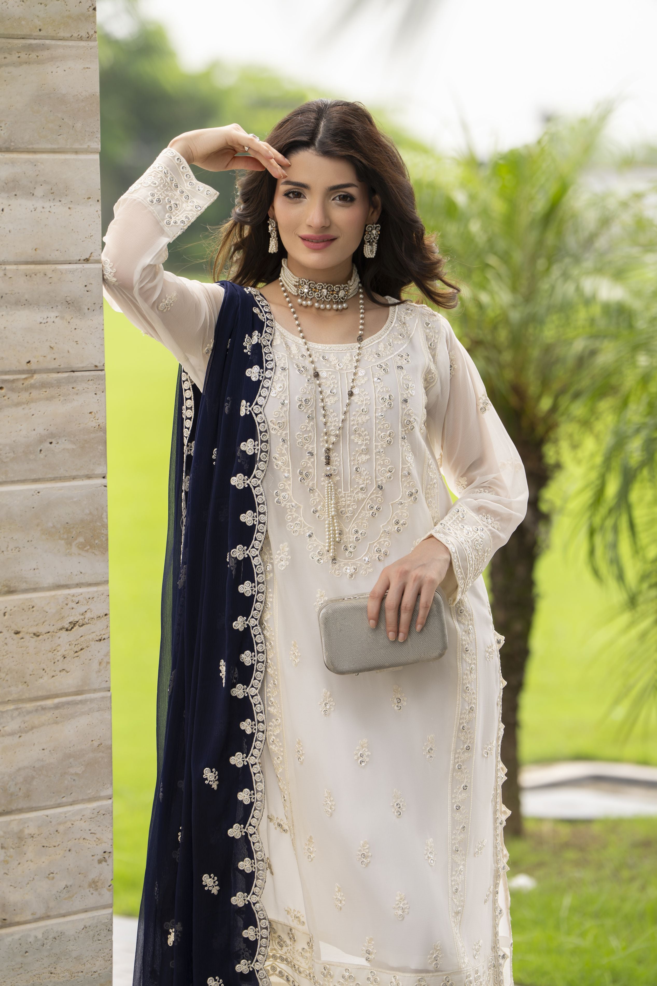 Whispers by Aleezay – Ivory Chiffon 3pc Ready to Wear Dress WBA7