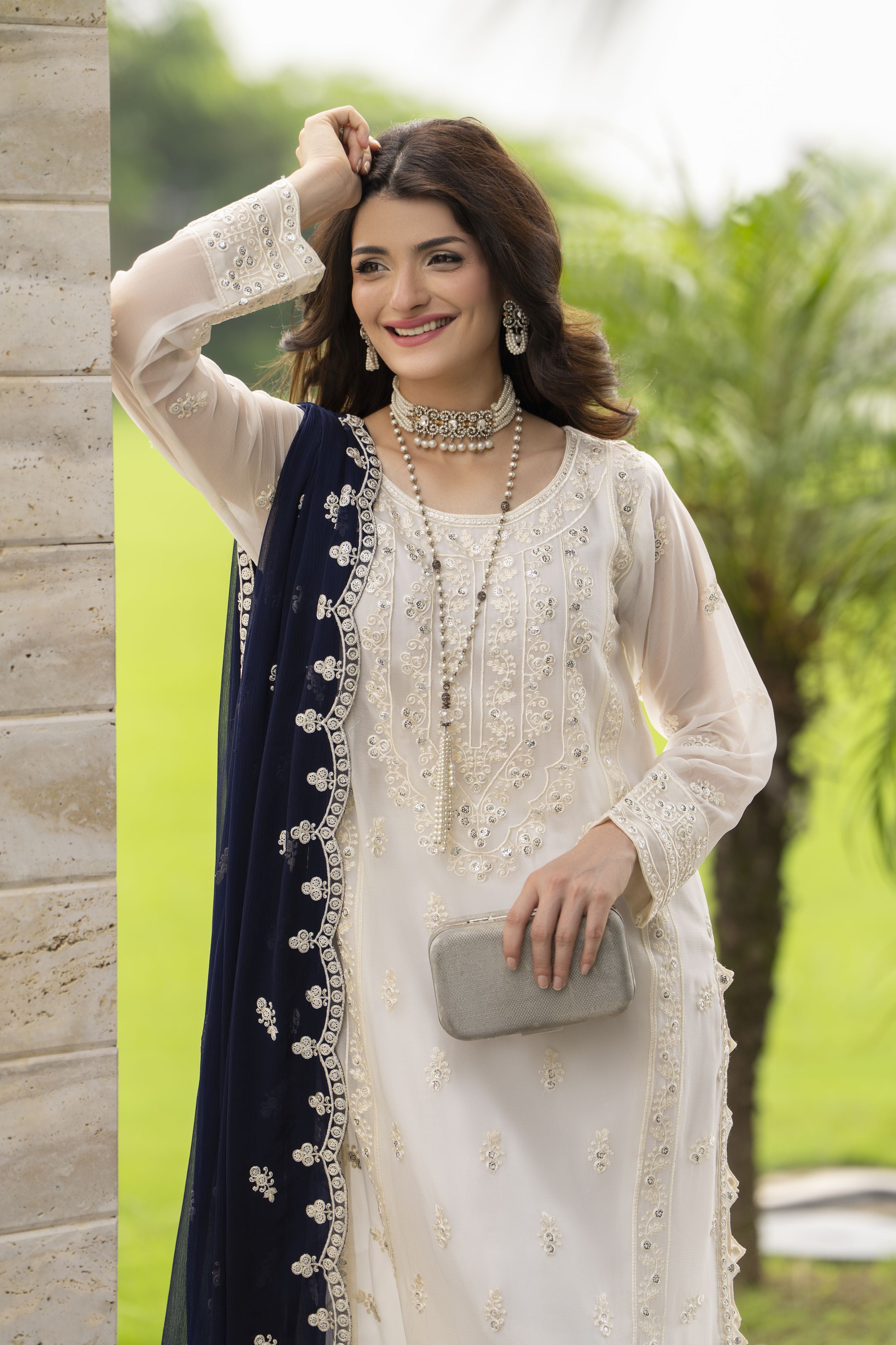 Whispers by Aleezay – Ivory Chiffon 3pc Ready to Wear Dress WBA7