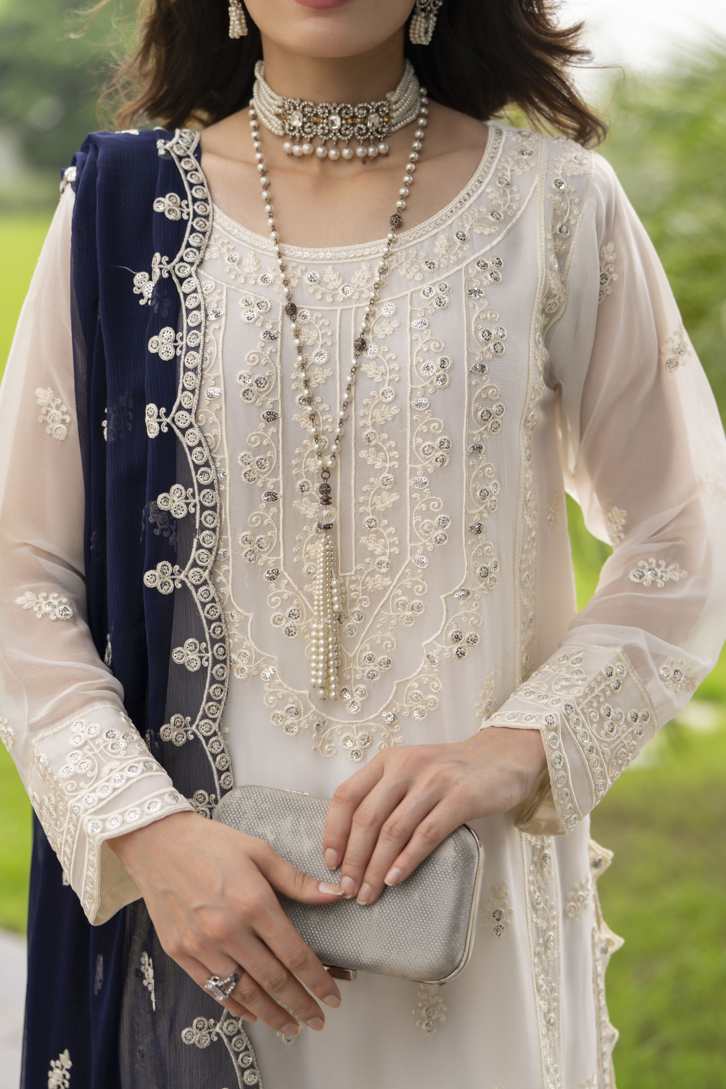 Whispers by Aleezay – Ivory Chiffon 3pc Ready to Wear Dress WBA7