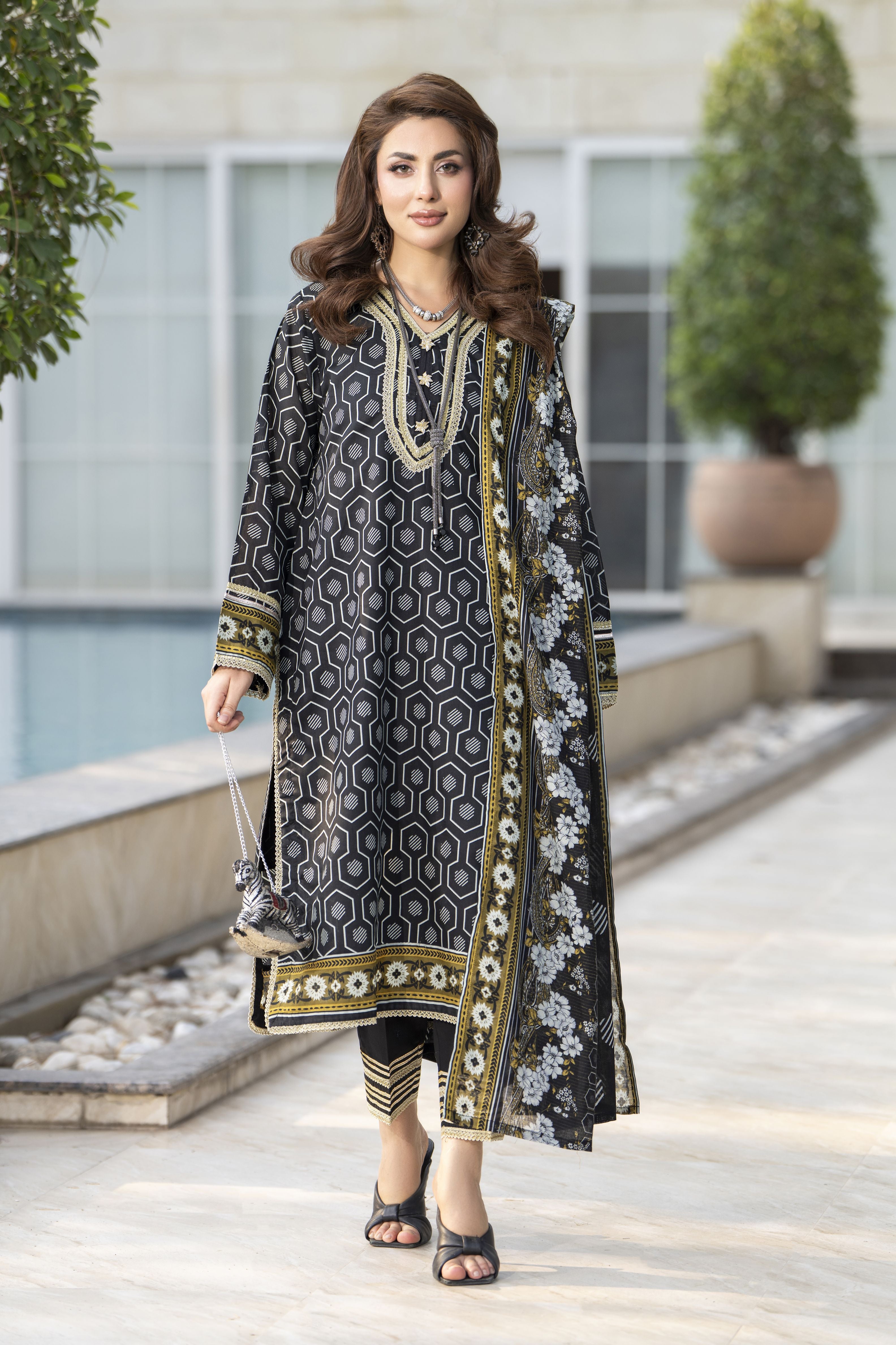 Zaina Bliss 3pc Printed Lawn Suit With Gota Work Bliss9