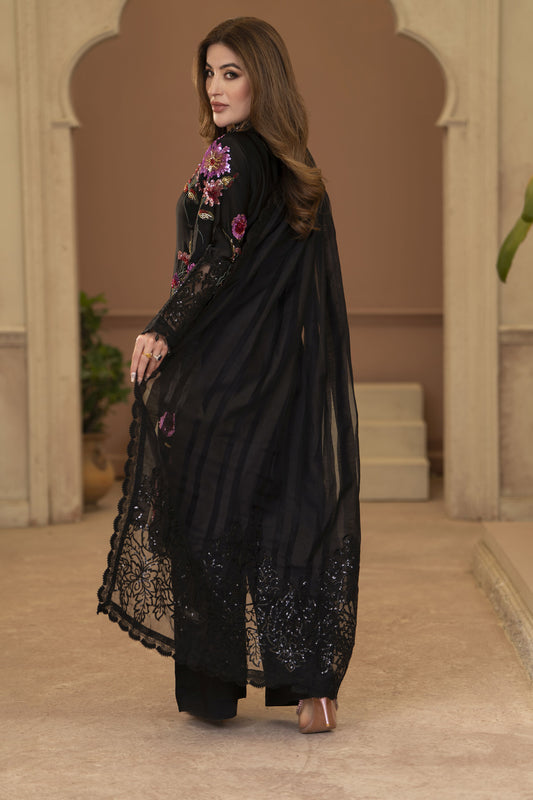 Arwah Chandni 3pc Black Silk Sequin Formal Suit CR7