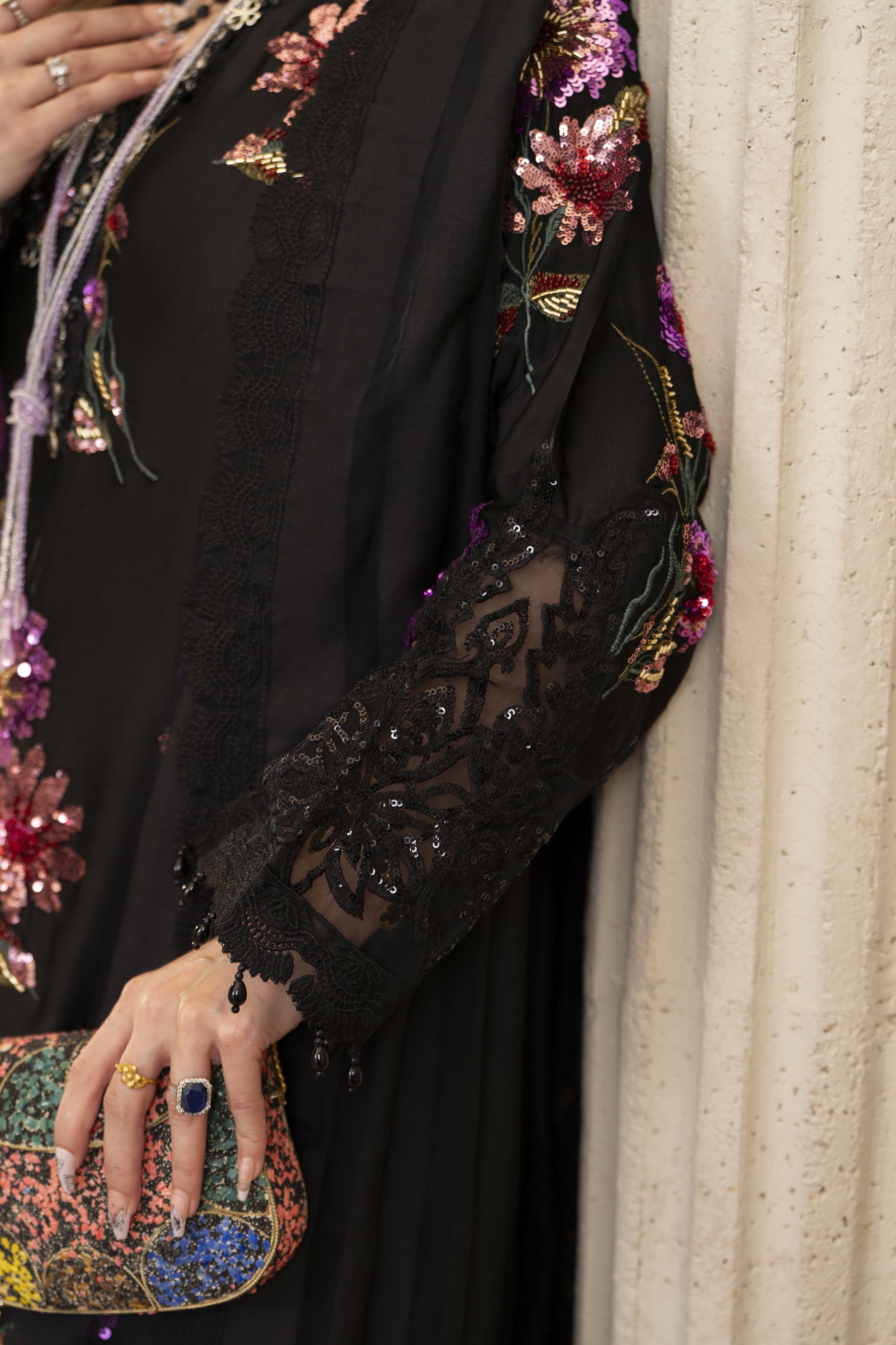 Arwah Chandni 3pc Black Silk Sequin Formal Suit CR7
